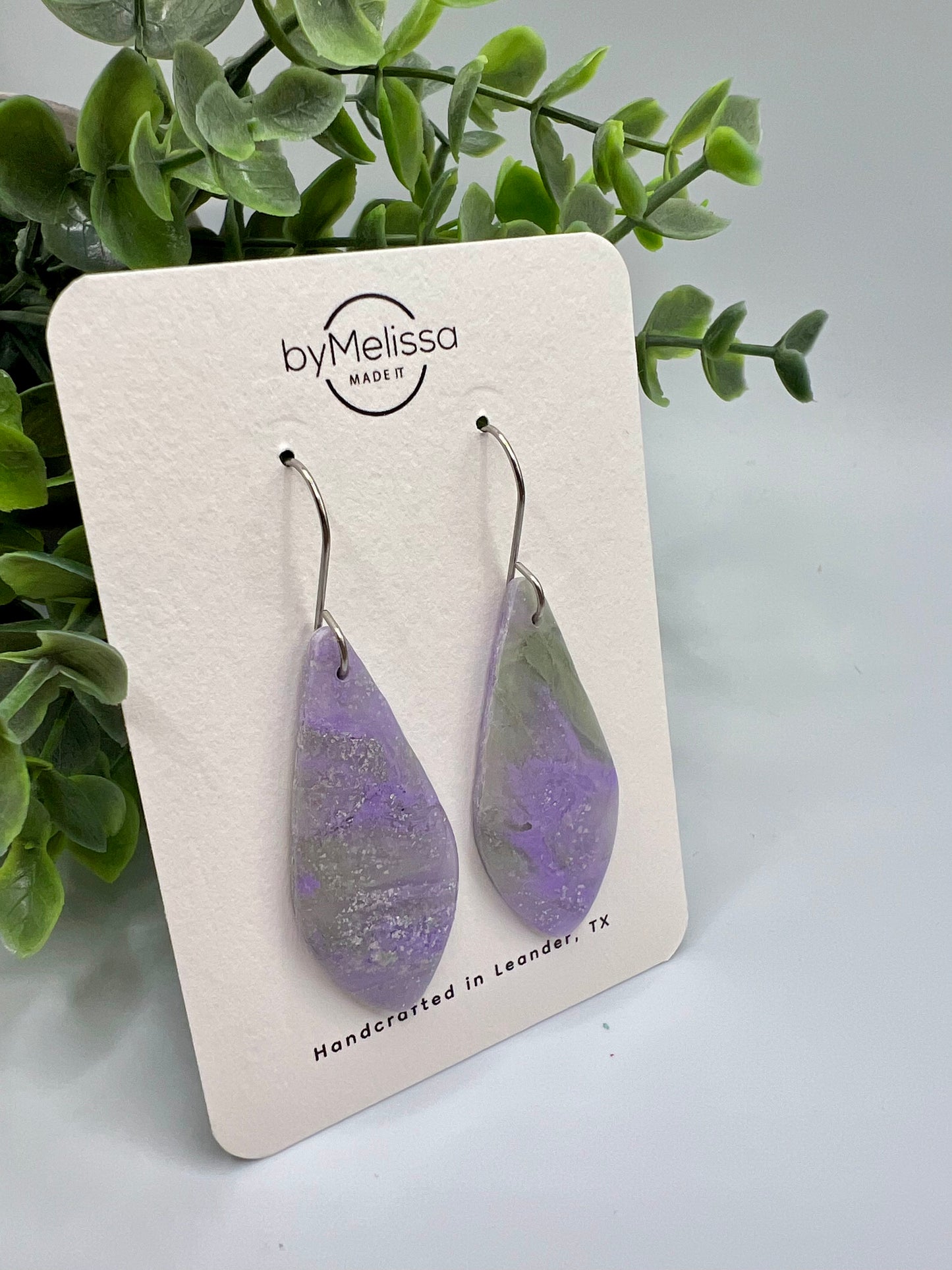Purple and Green Small Elongated Kite Drop Earrings in Silver