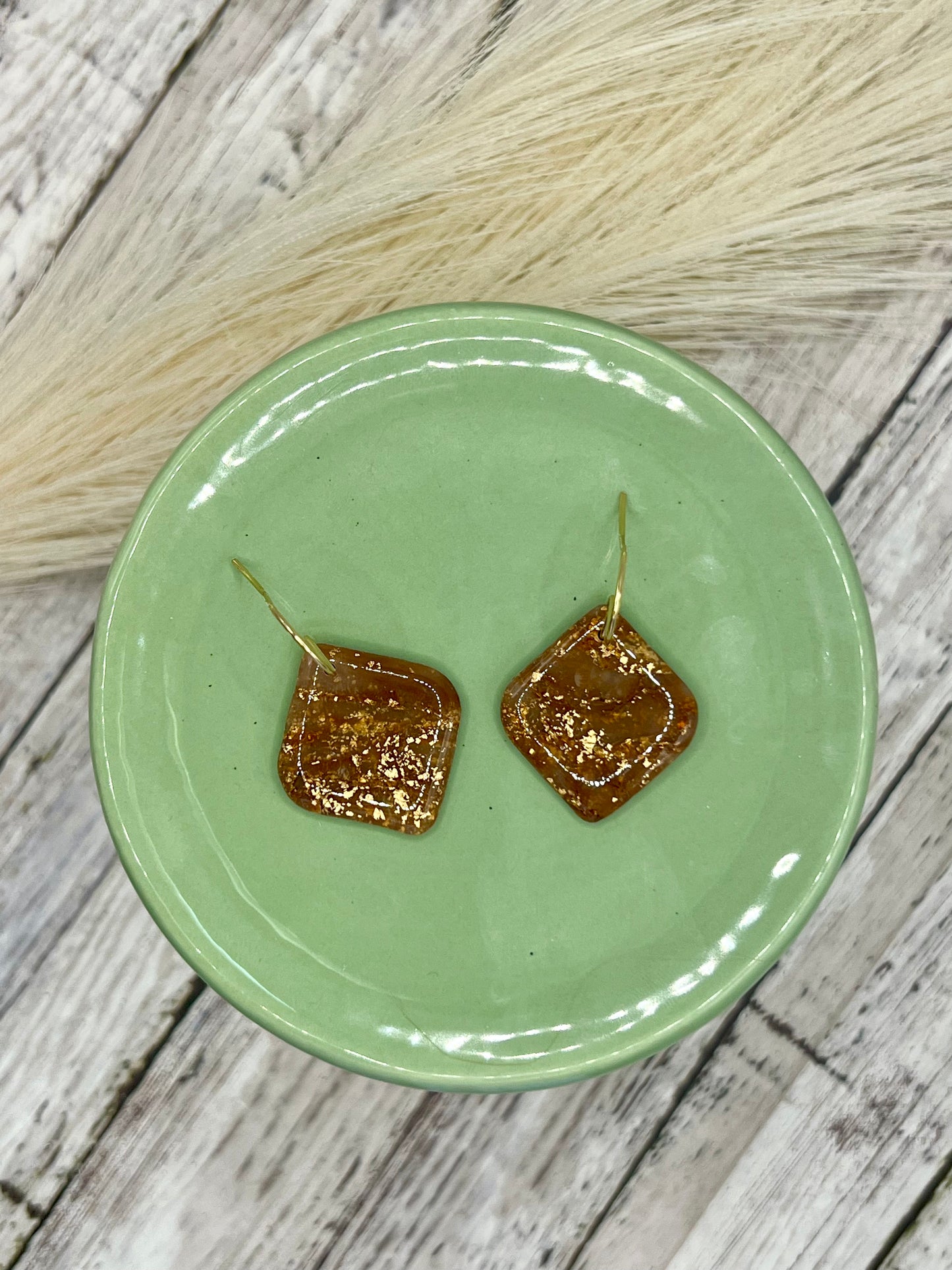 Mocha Mousse Rounded Square Drop Earrings in Gold
