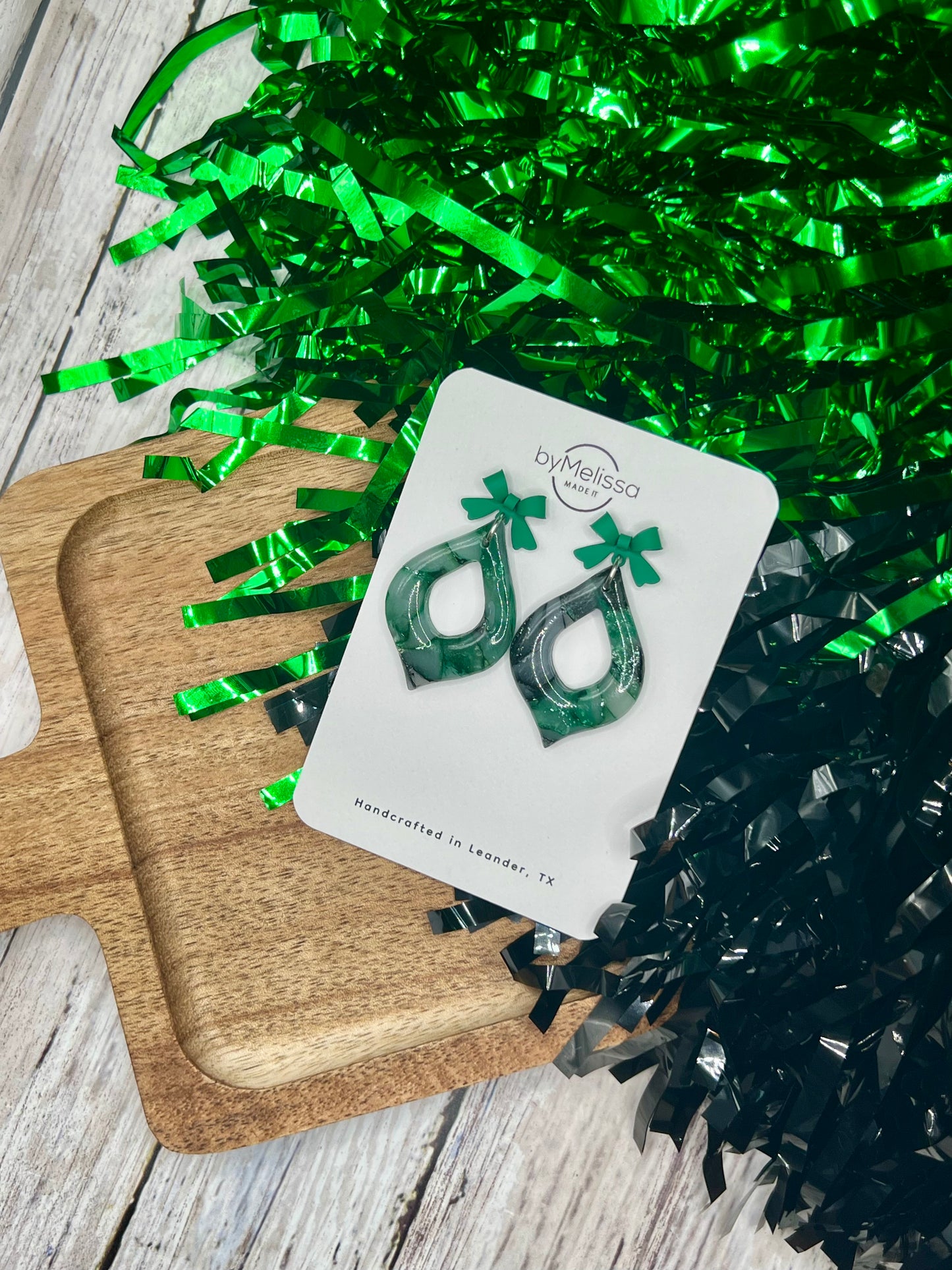 Cedar Park High School earrings, green and black CPHS spirit jewelry, Timberwolves game day accessory