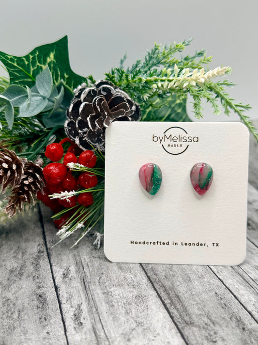 Red and Green Teardrop Stud Earrings