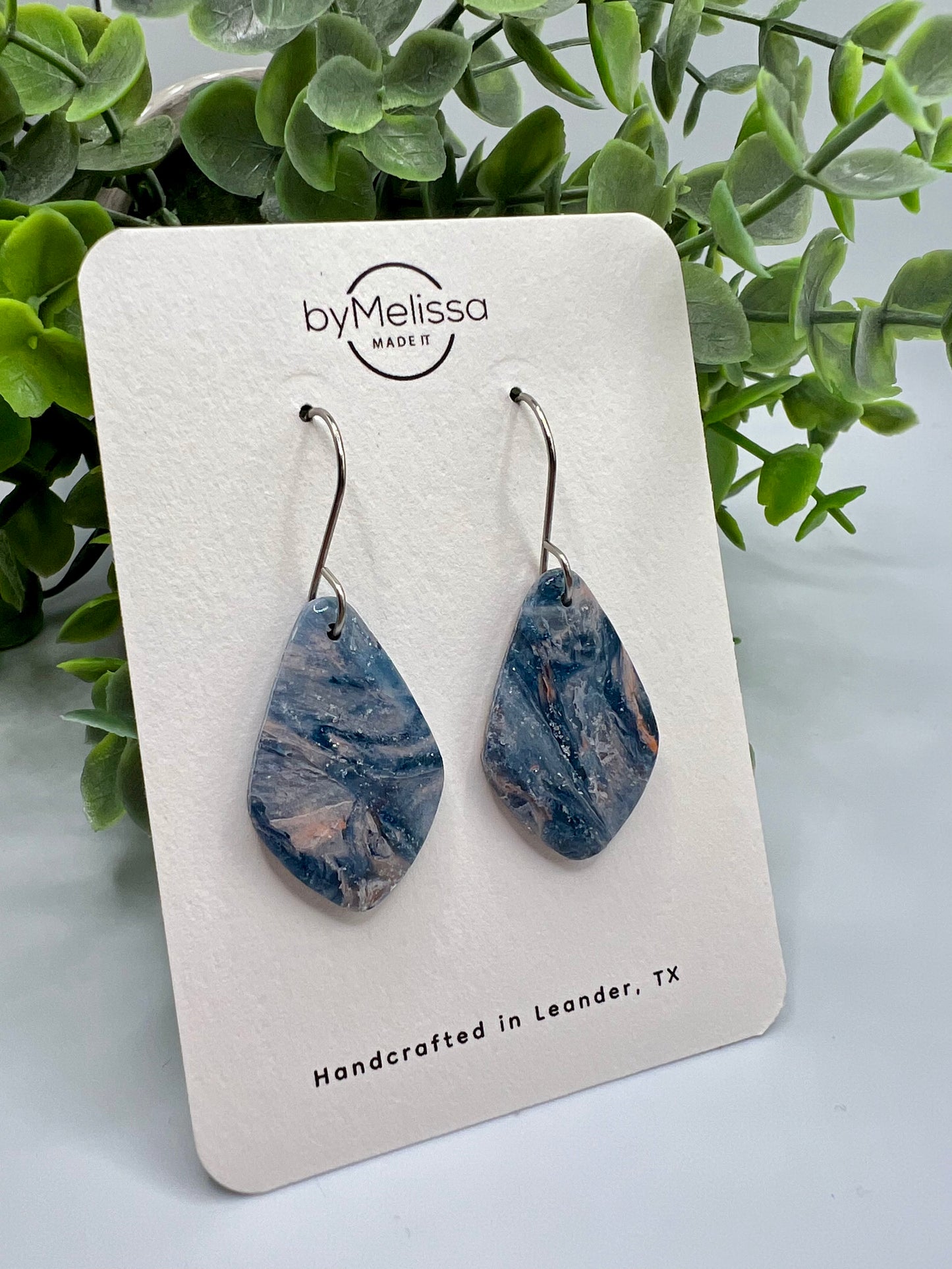 Navy and Peach Small Kite Drop Earrings in Silver
