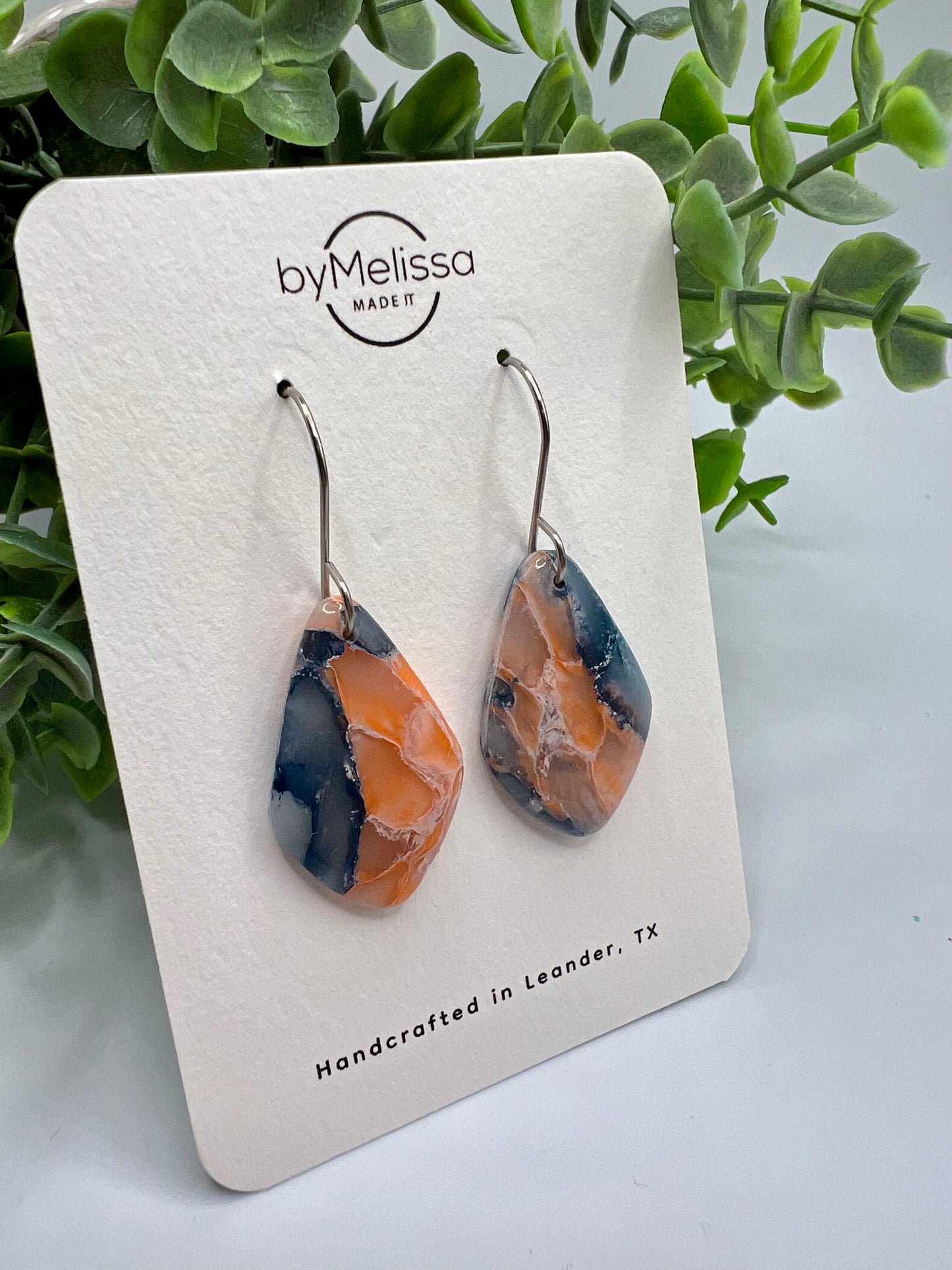 Navy and Peach Small Kite Drop Earrings in Silver