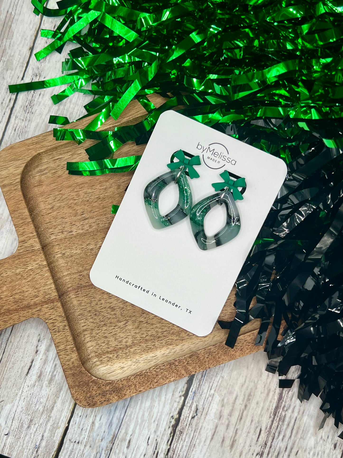 Cedar Park High School earrings, green and black CPHS spirit jewelry, Timberwolves game day accessory