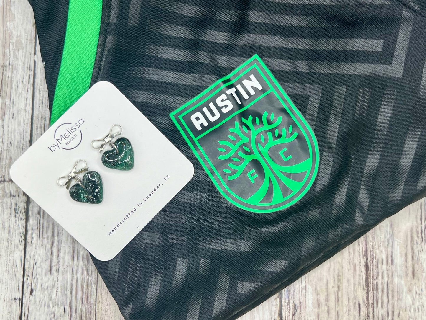 Forest Green and Black Bowknot Heart Earrings in Silver