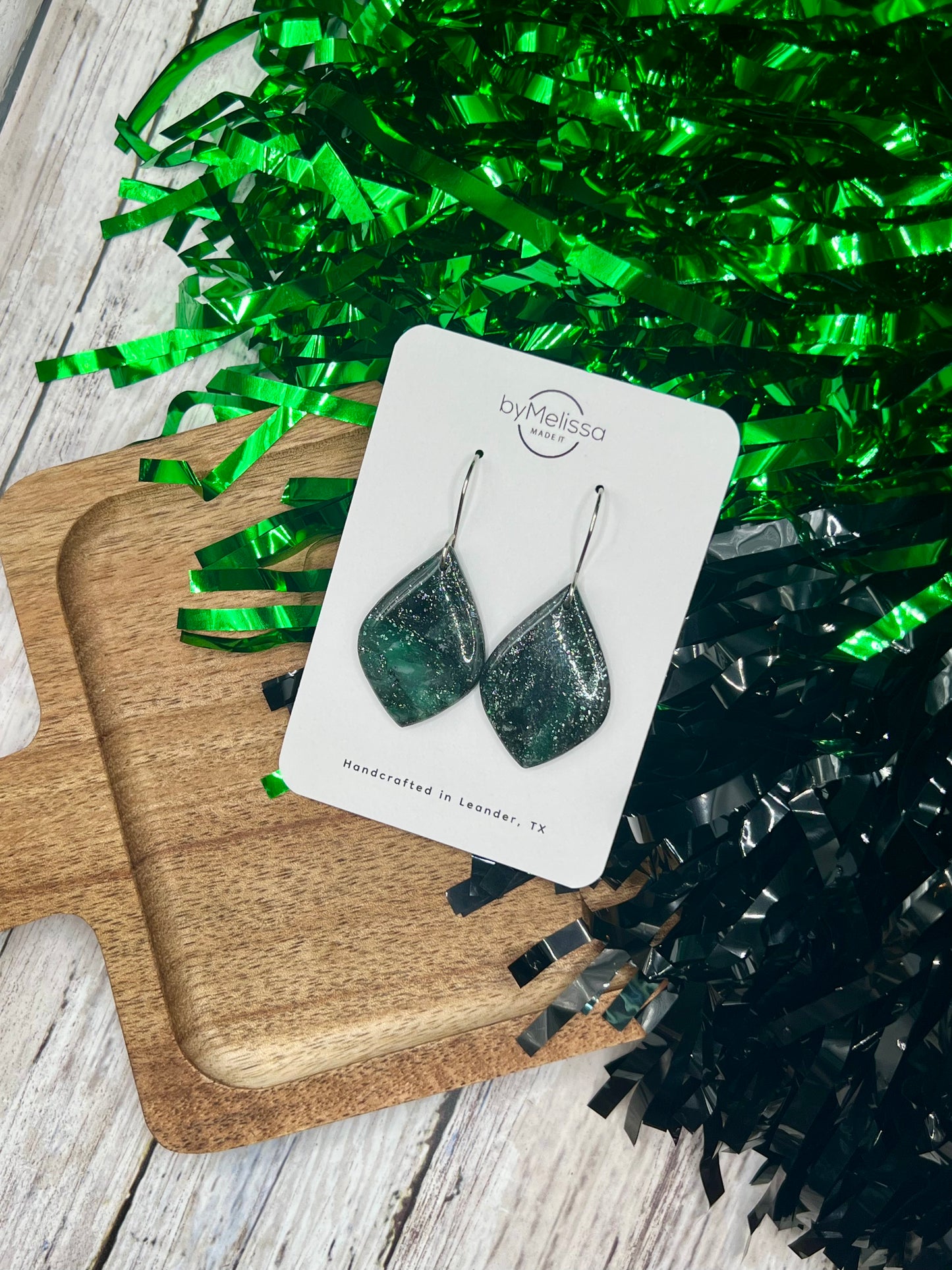 Cedar Park High School earrings, green and black CPHS spirit jewelry, Timberwolves game day accessory