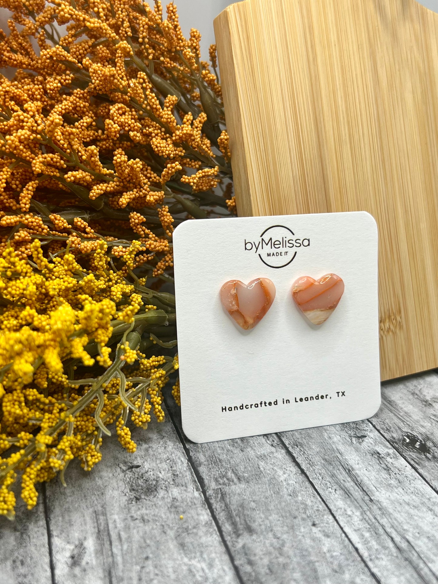 Orange and White Heart Stud Earrings