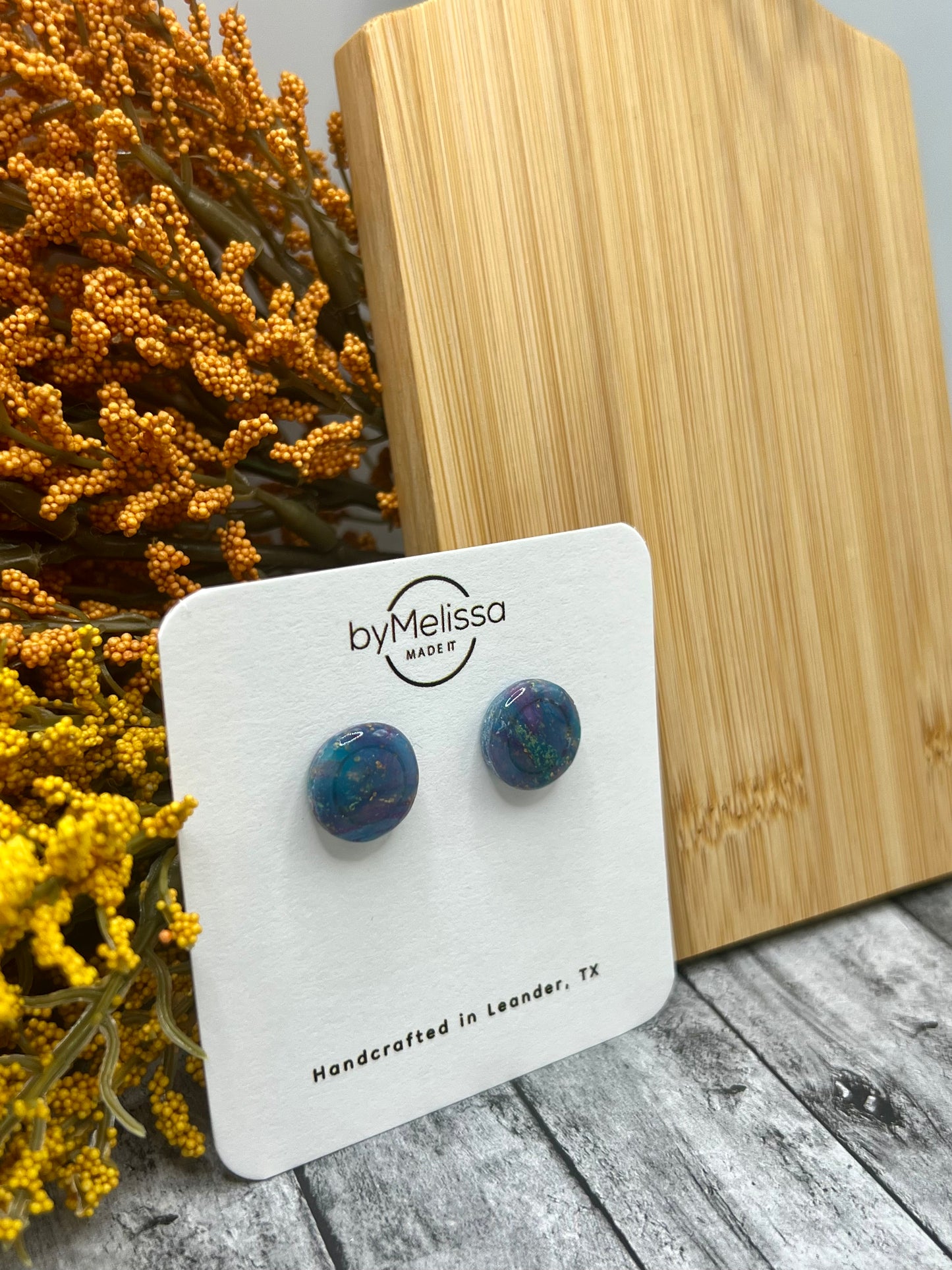 Teal and Plum Small Embedded Circle Stud Earrings