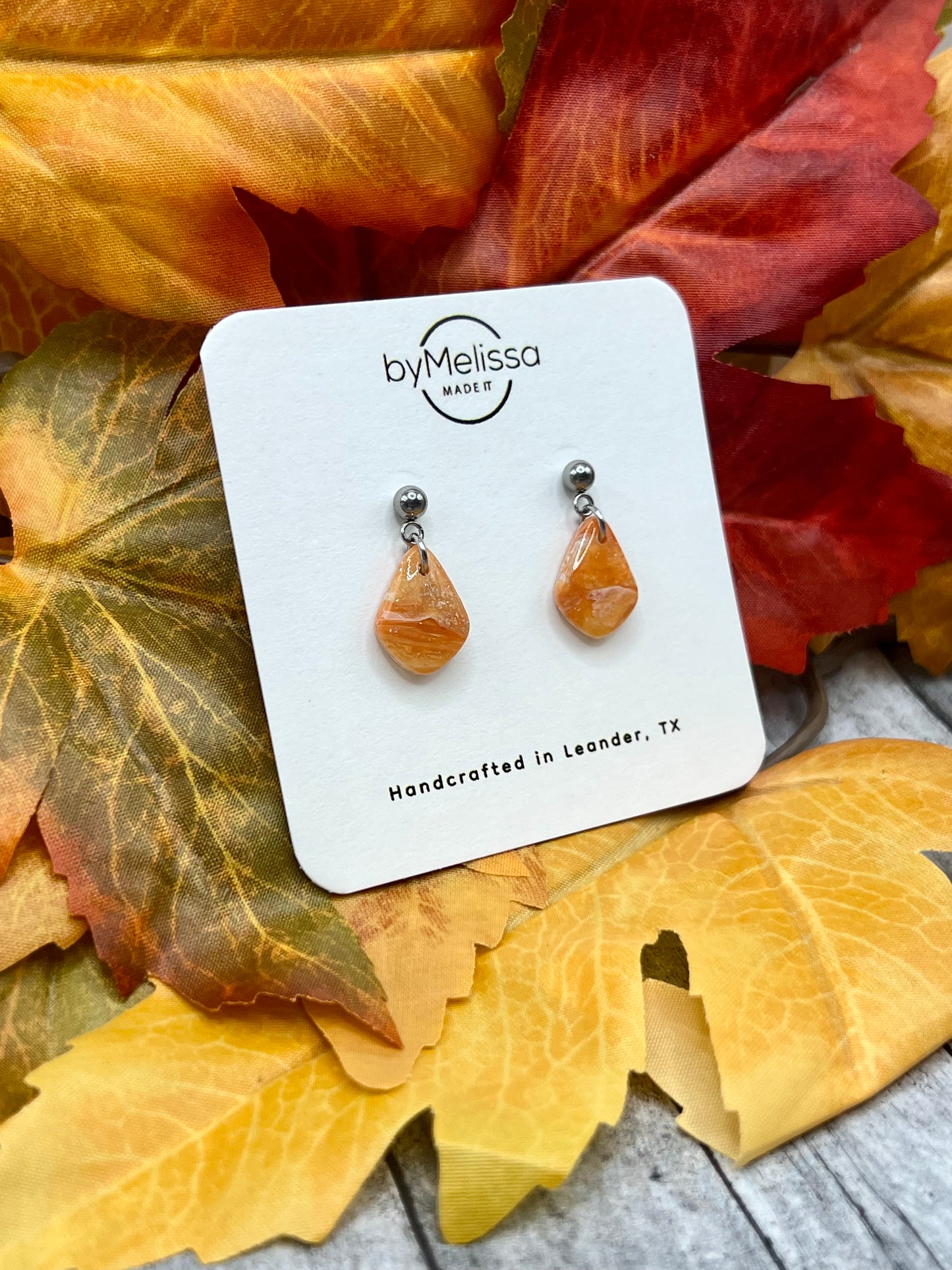 Orange and White Mini Kite Silver Ball Stud Earrings