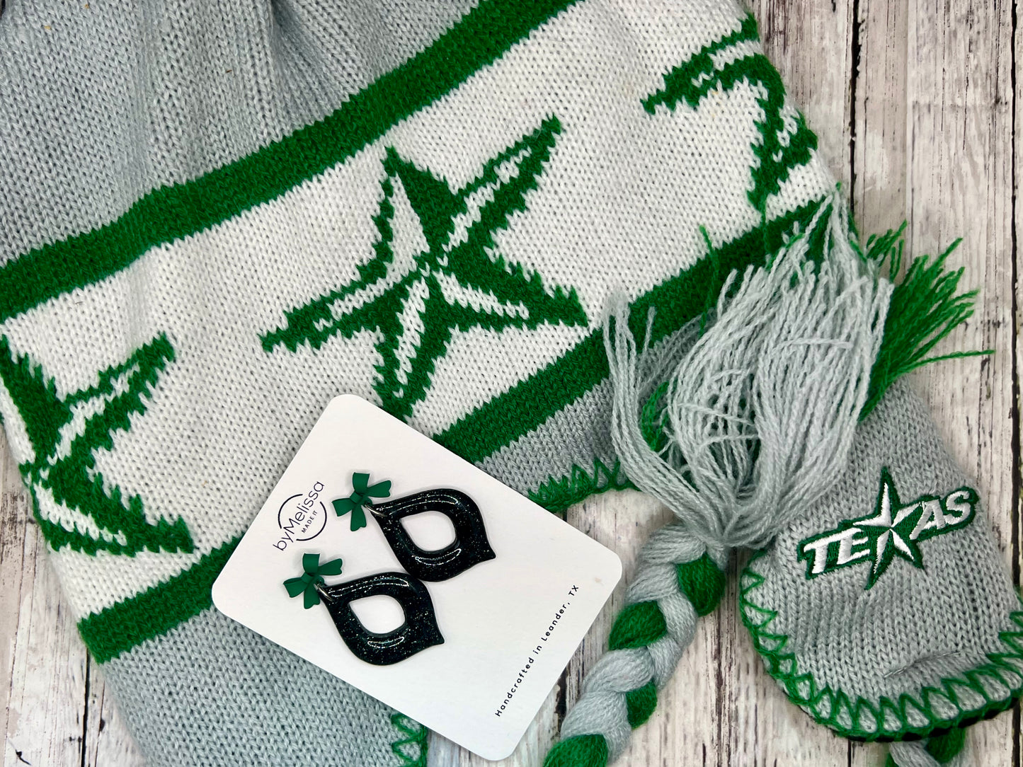 Cedar Park High School earrings, green and black CPHS spirit jewelry, Timberwolves game day accessory