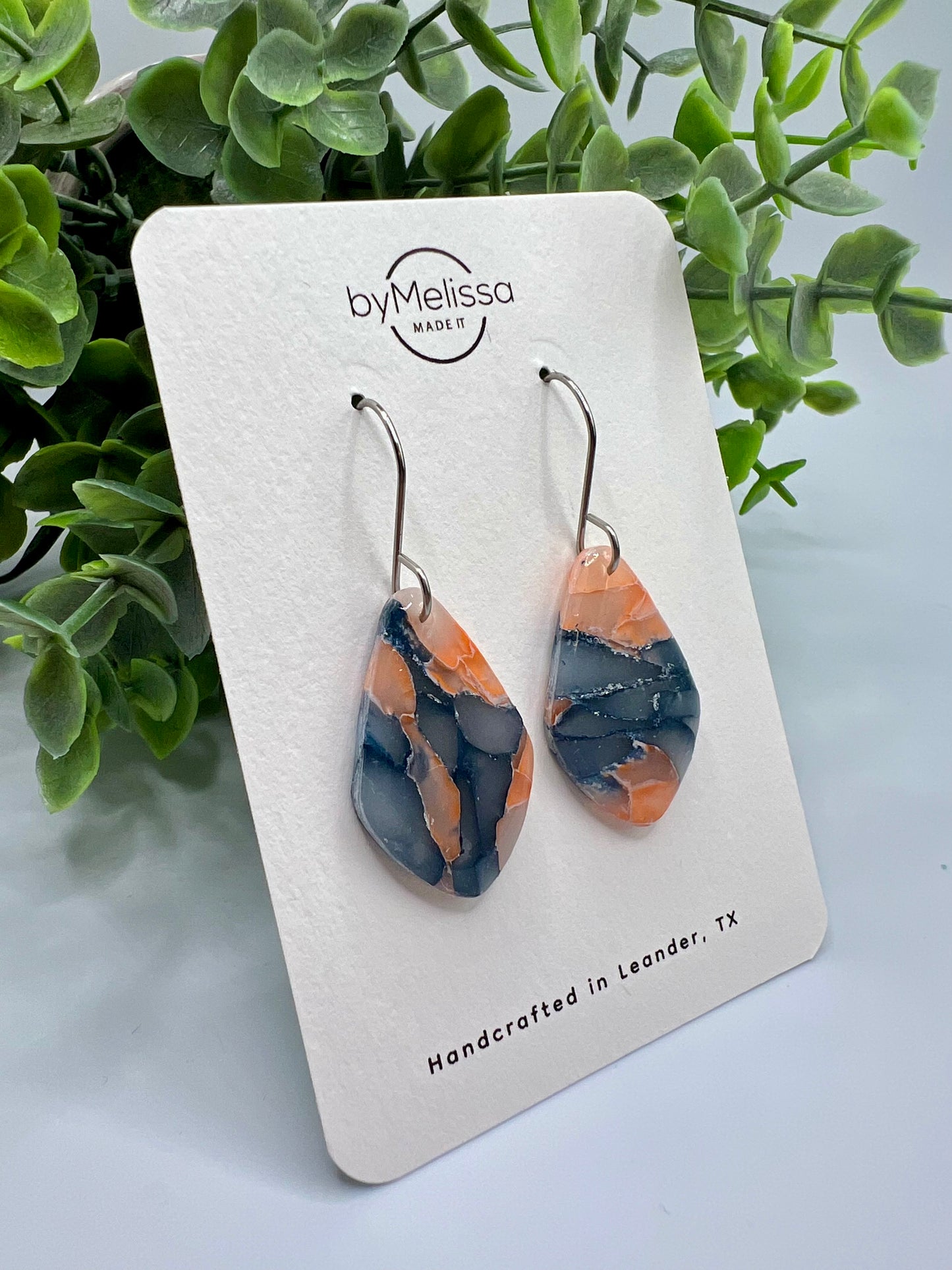Navy and Peach Small Kite Drop Earrings in Silver