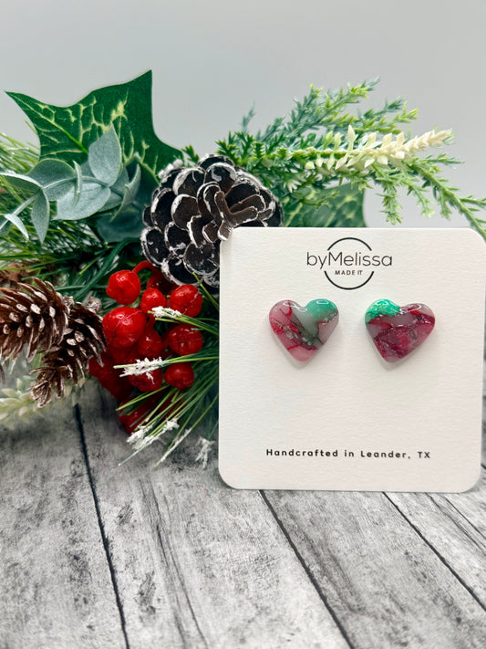Red and Green Heart Stud Earrings