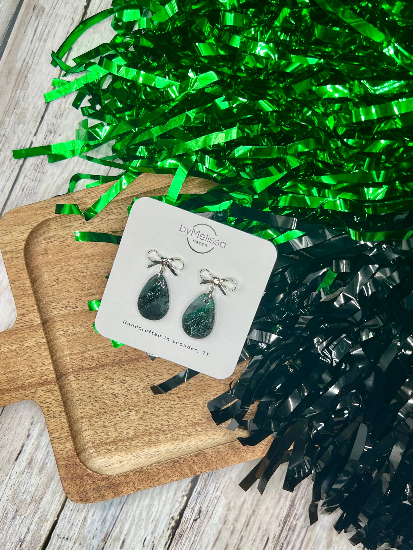 Cedar Park High School earrings, green and black CPHS spirit jewelry, Timberwolves game day accessory