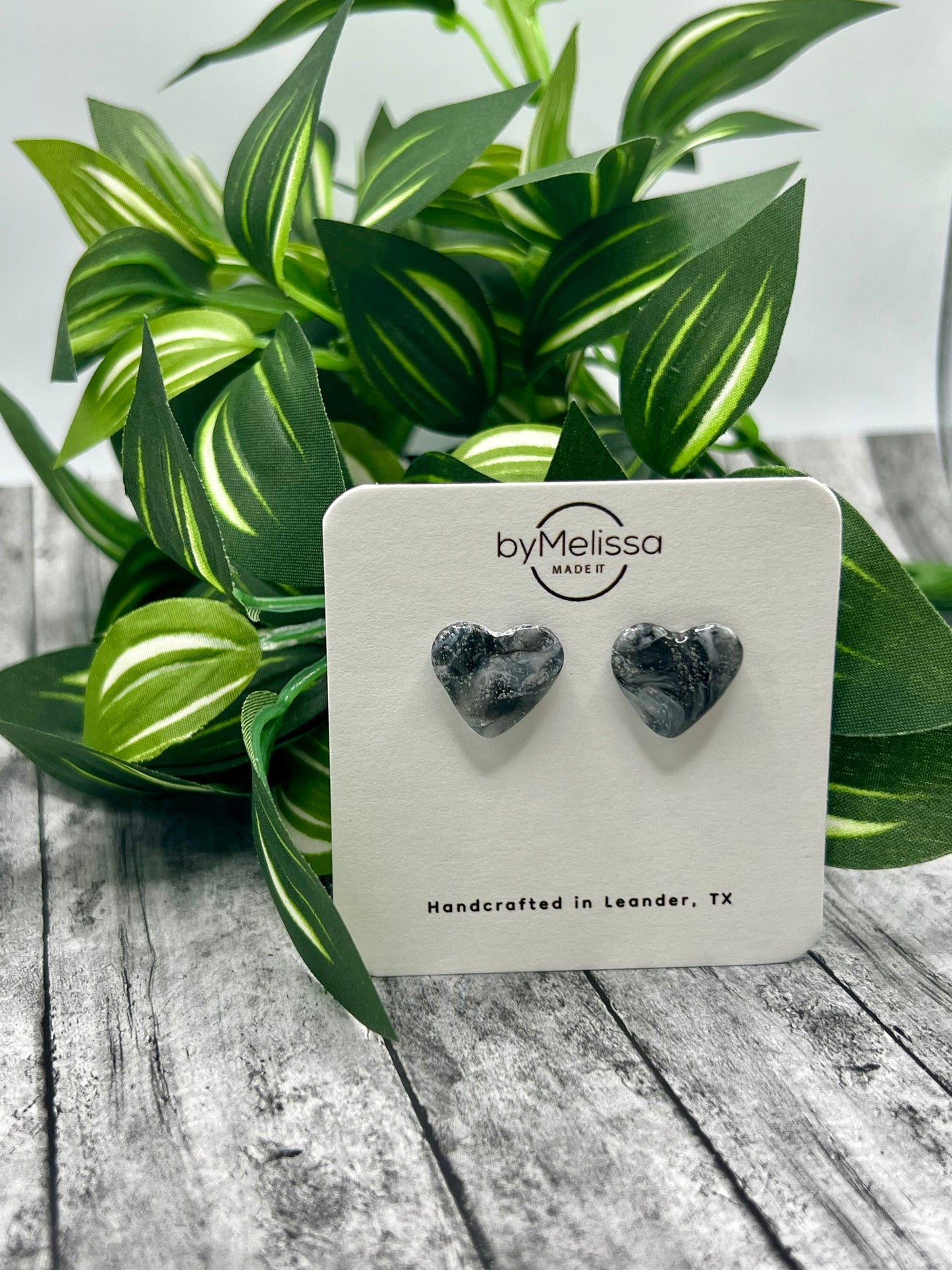 Black and White Heart Stud Earrings