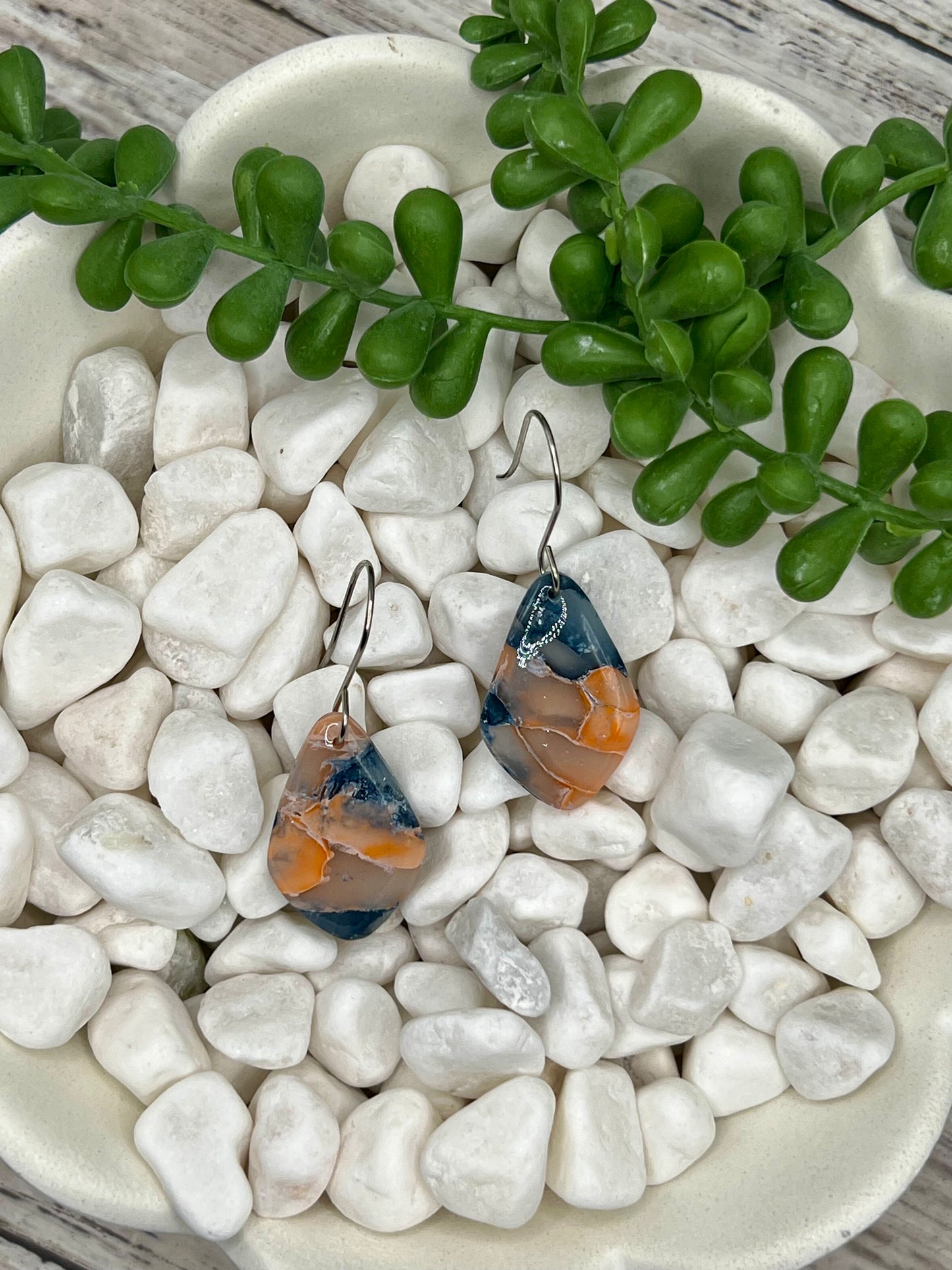 Navy and Peach Small Kite Drop Earrings in Silver