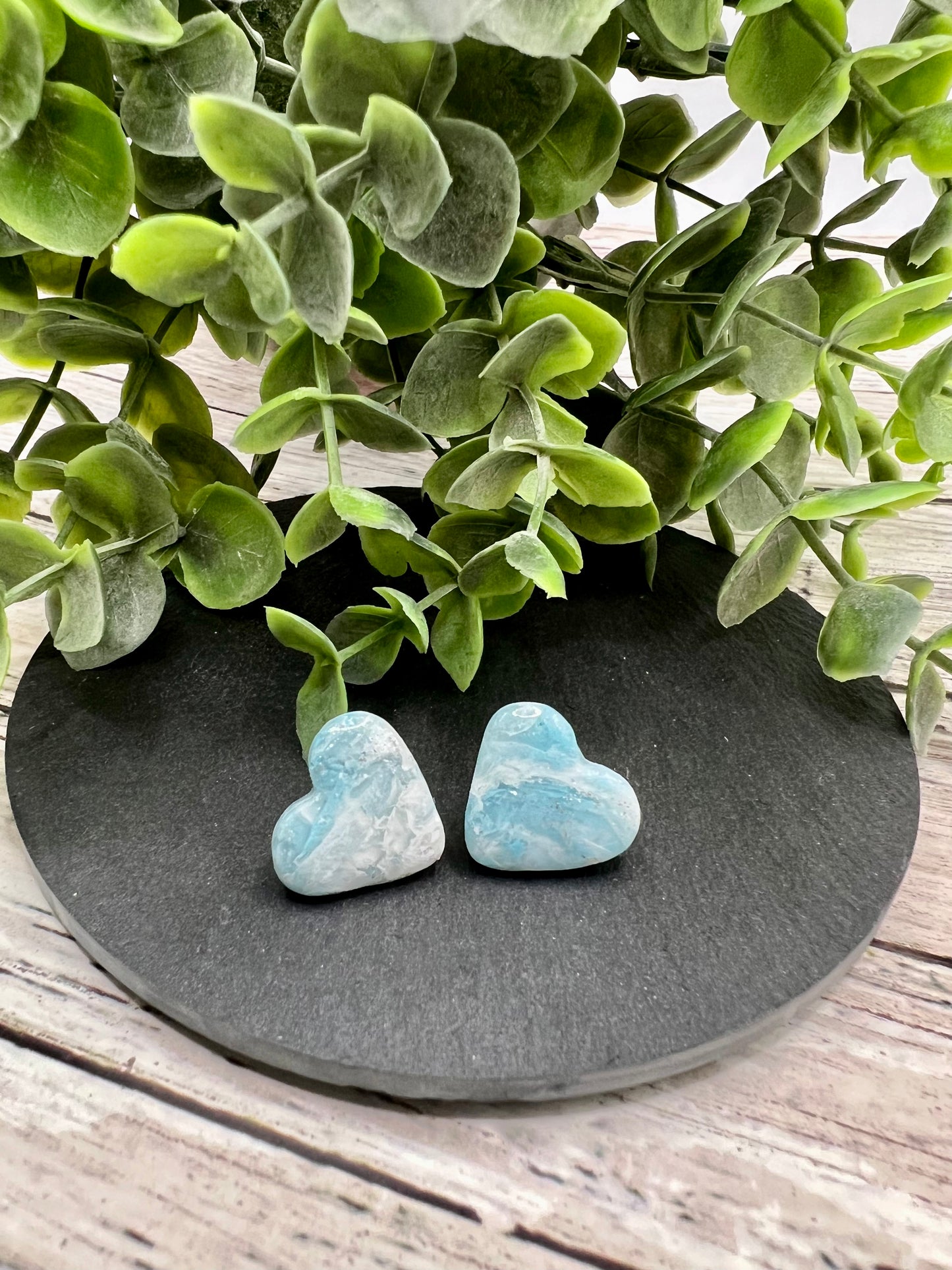 Crystal Blue and White Heart Stud Earrings