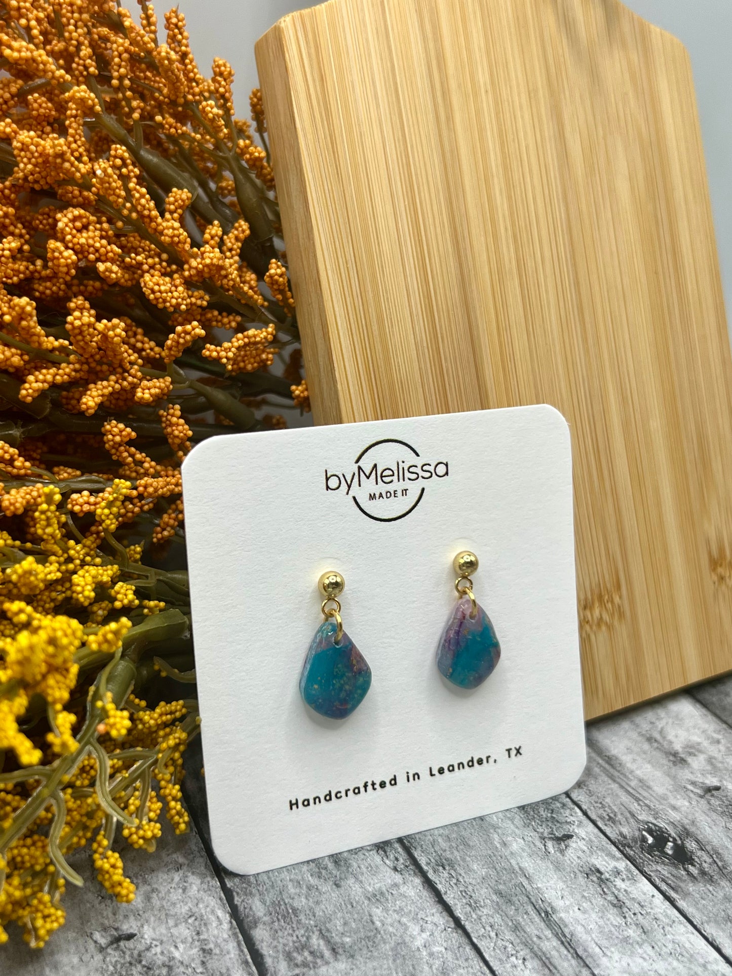 Teal and Plum Mini Kite Gold Ball Stud Earrings