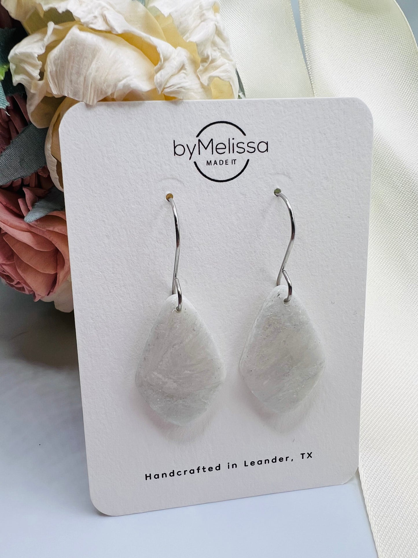 White and Silver Small Kite Drop Earrings