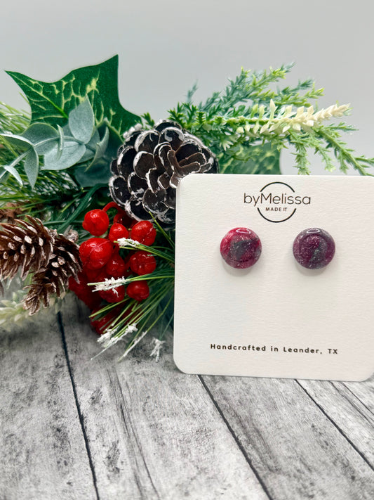 Red and Green Small Embedded Circle Stud Earrings