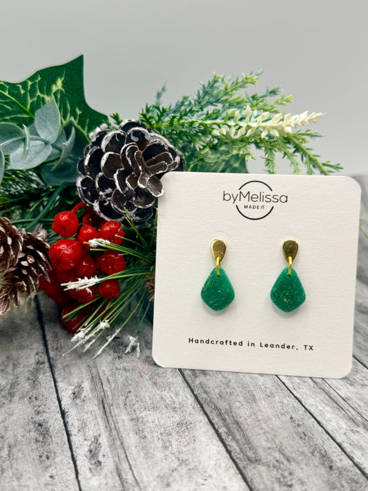 Green and Gold Mini Kite Gold Teardrop Stud Earrings