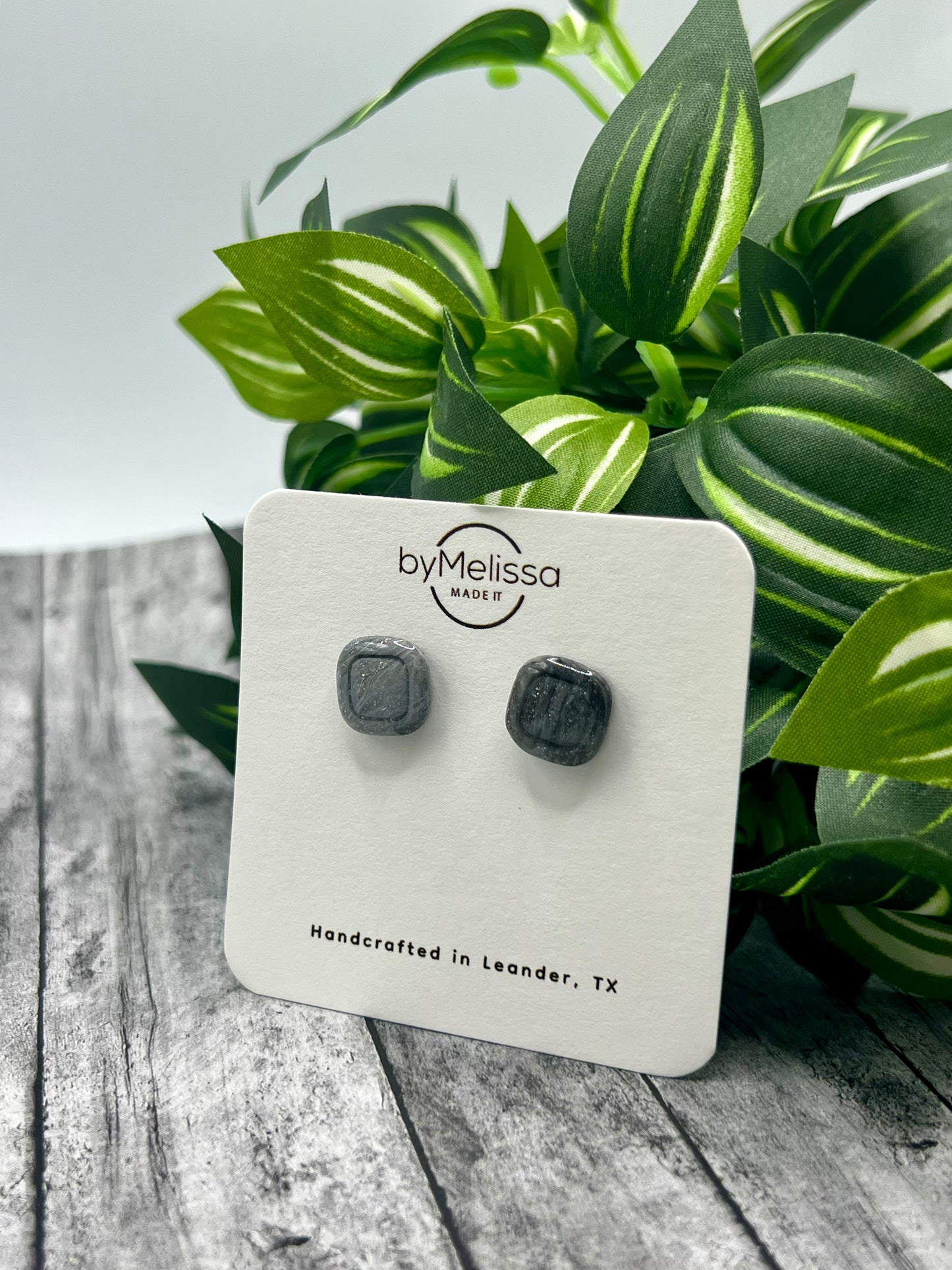 Black and White Small Embedded Square Stud Earrings