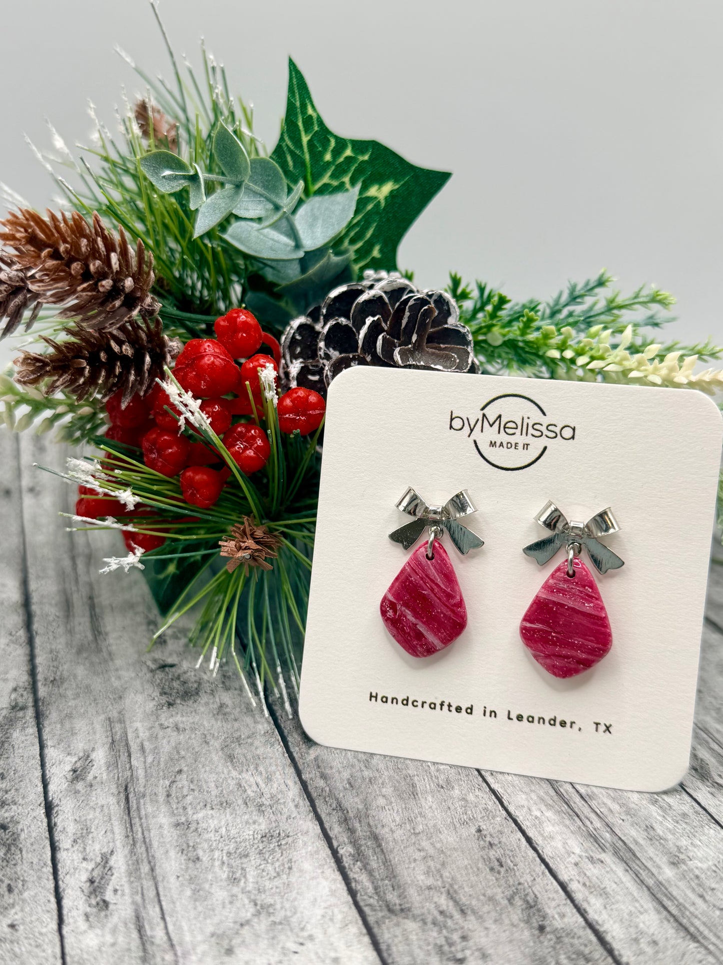 Red and White Petite Kite Earrings with Silver Bow Studs