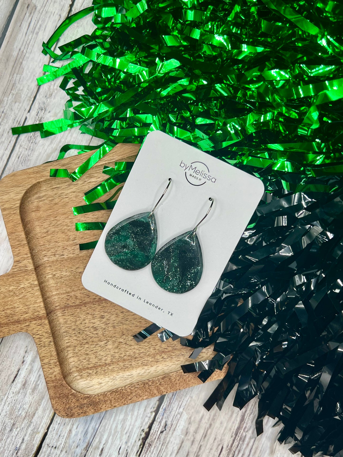 Cedar Park High School earrings, green and black CPHS spirit jewelry, Timberwolves game day accessory