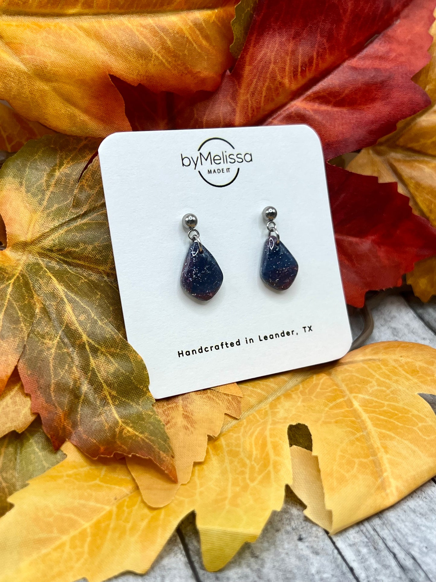 Navy and Maroon Mini Kite Silver Ball Stud Earrings