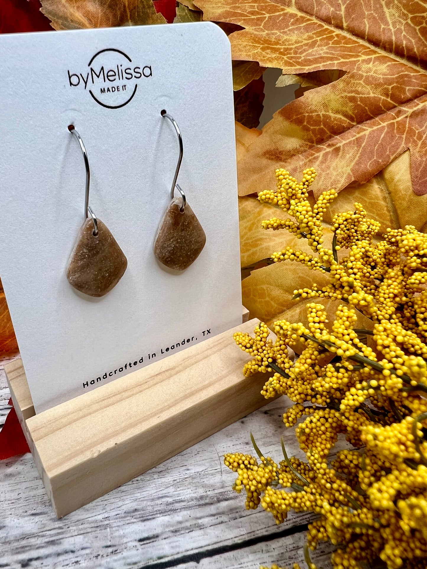 Mocha and Almond Petite Kite Drop Earrings in Silver