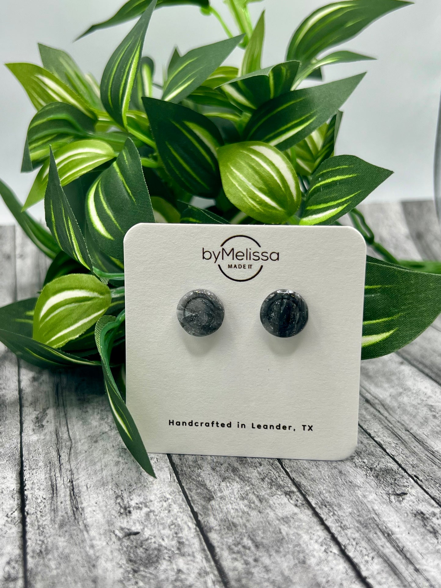 Black and White Small Embedded Circle Stud Earrings