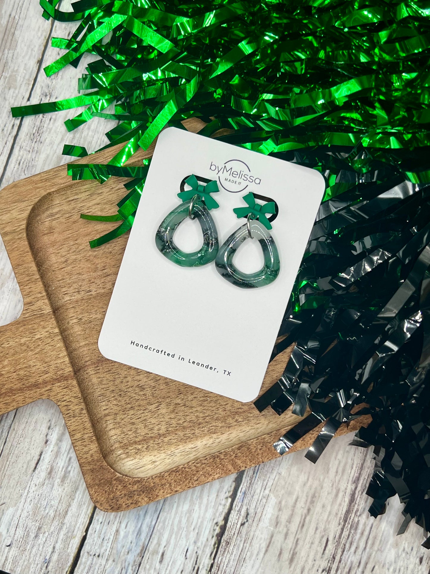 Cedar Park High School earrings, green and black CPHS spirit jewelry, Timberwolves game day accessory