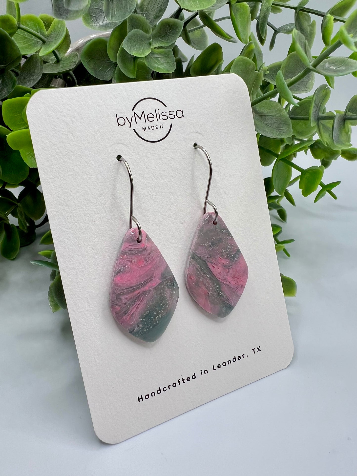 Pink and Green Small Kite Drop Earrings in Silver