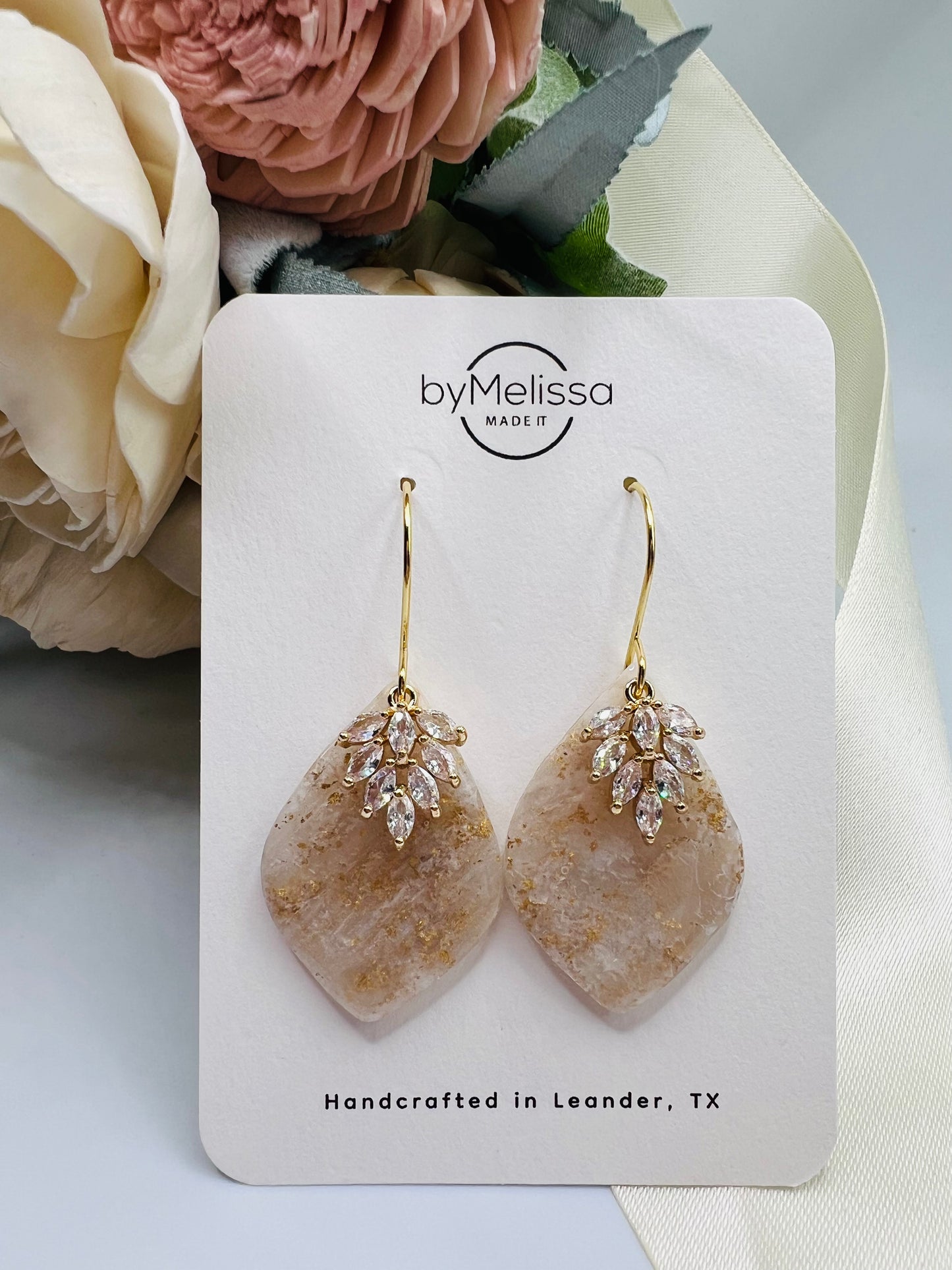 Gold Feather Cubic Zirconia Charm