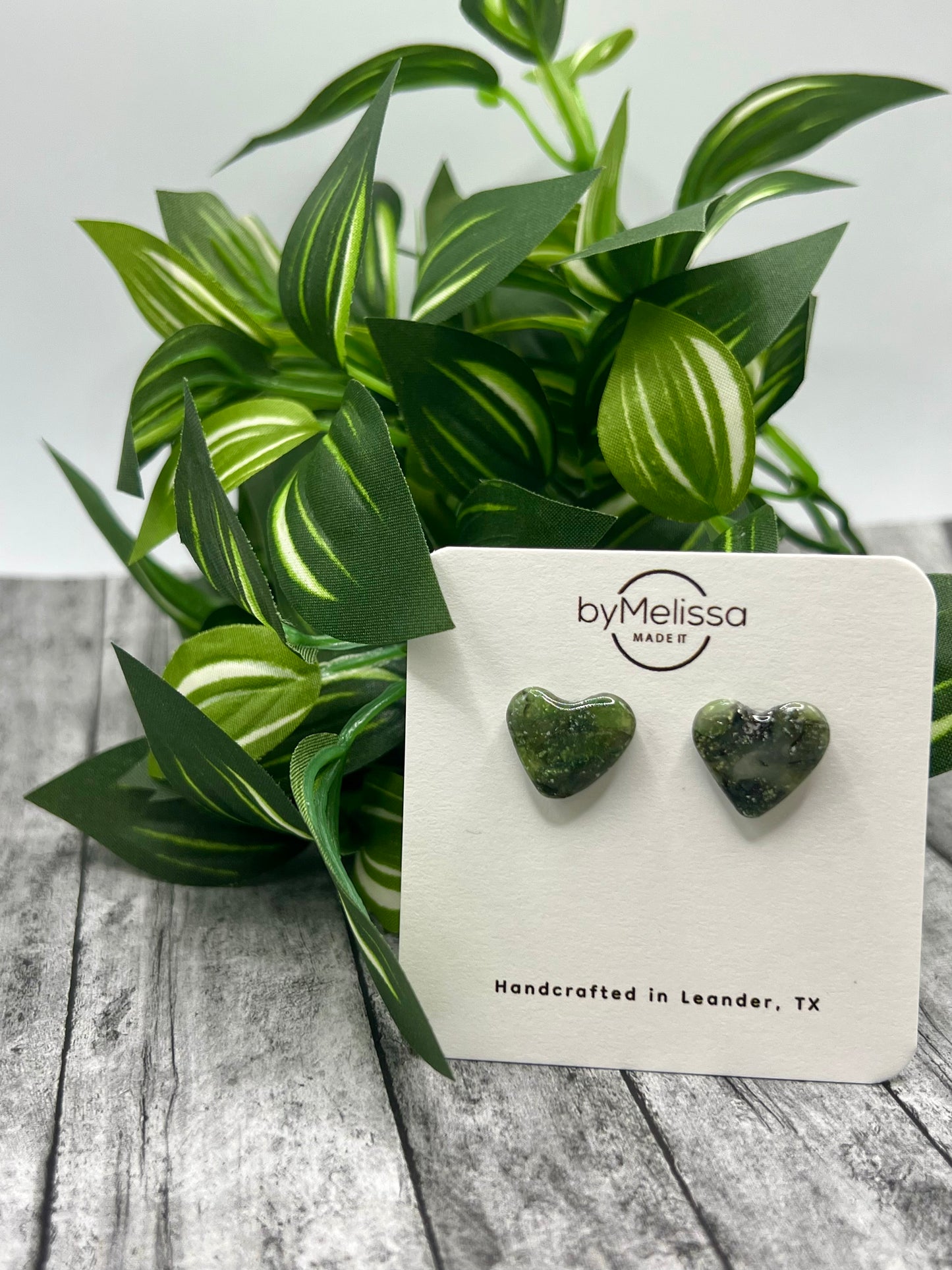 Army Green and Black Heart Stud Earrings