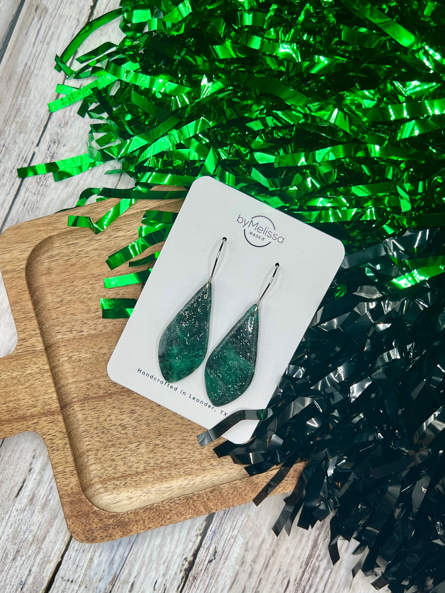 Cedar Park High School earrings, green and black CPHS spirit jewelry, Timberwolves game day accessory
