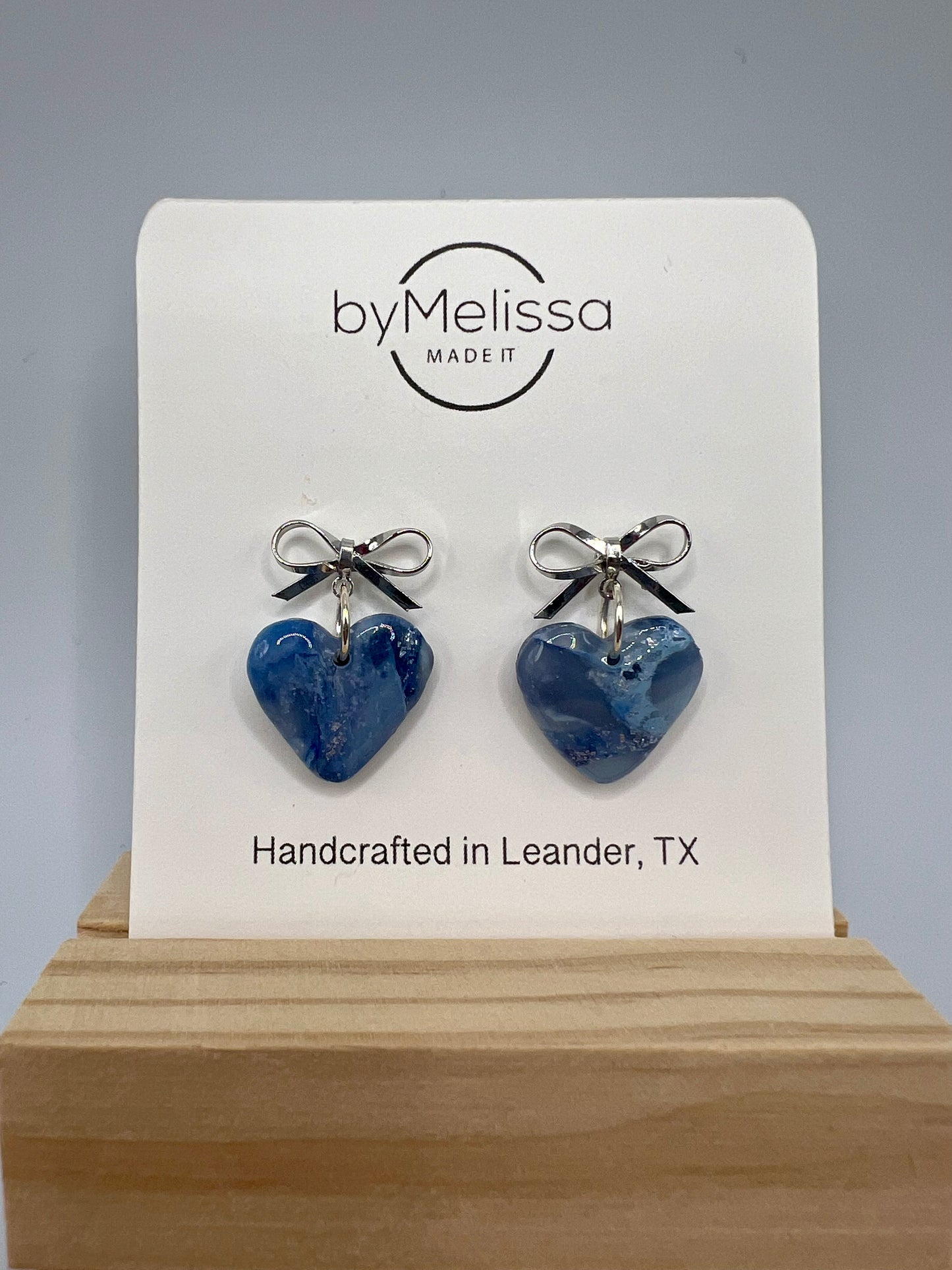 Navy and Columbia Blue Bowknot Heart Earrings in Silver