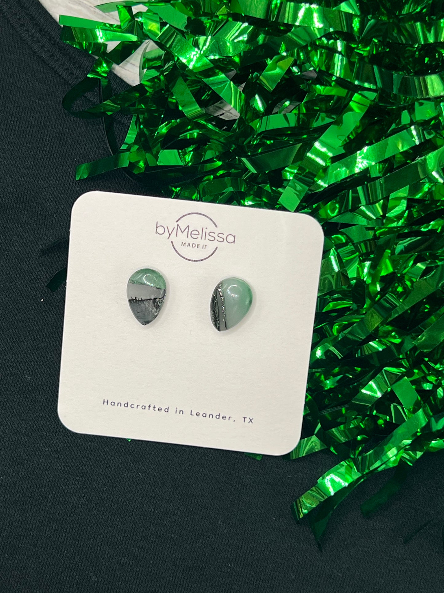 Cedar Park High School earrings, green and black CPHS spirit jewelry, Timberwolves game day accessory