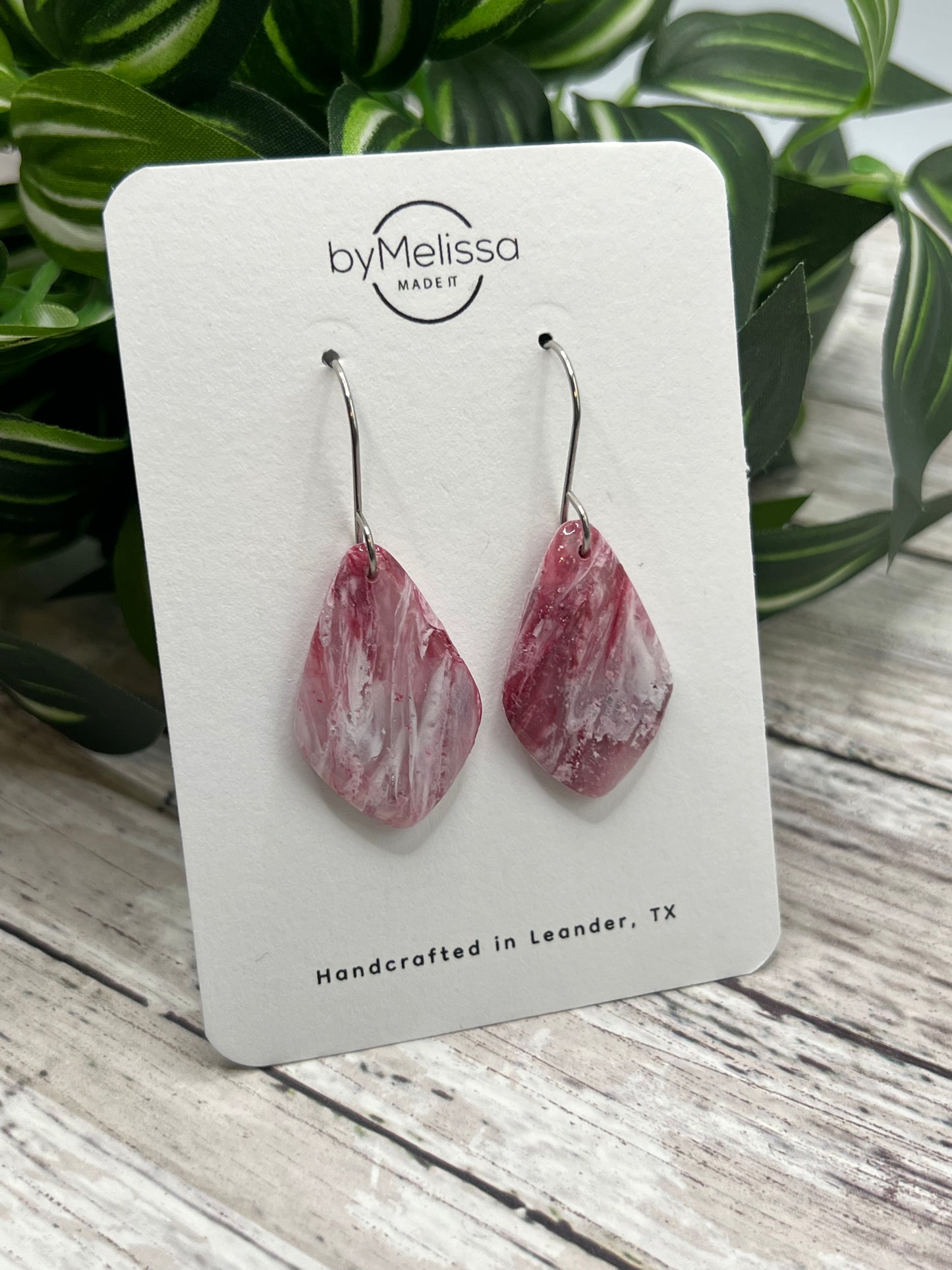 Maroon, Pink, and White Small Kite Drop Earrings in Silver