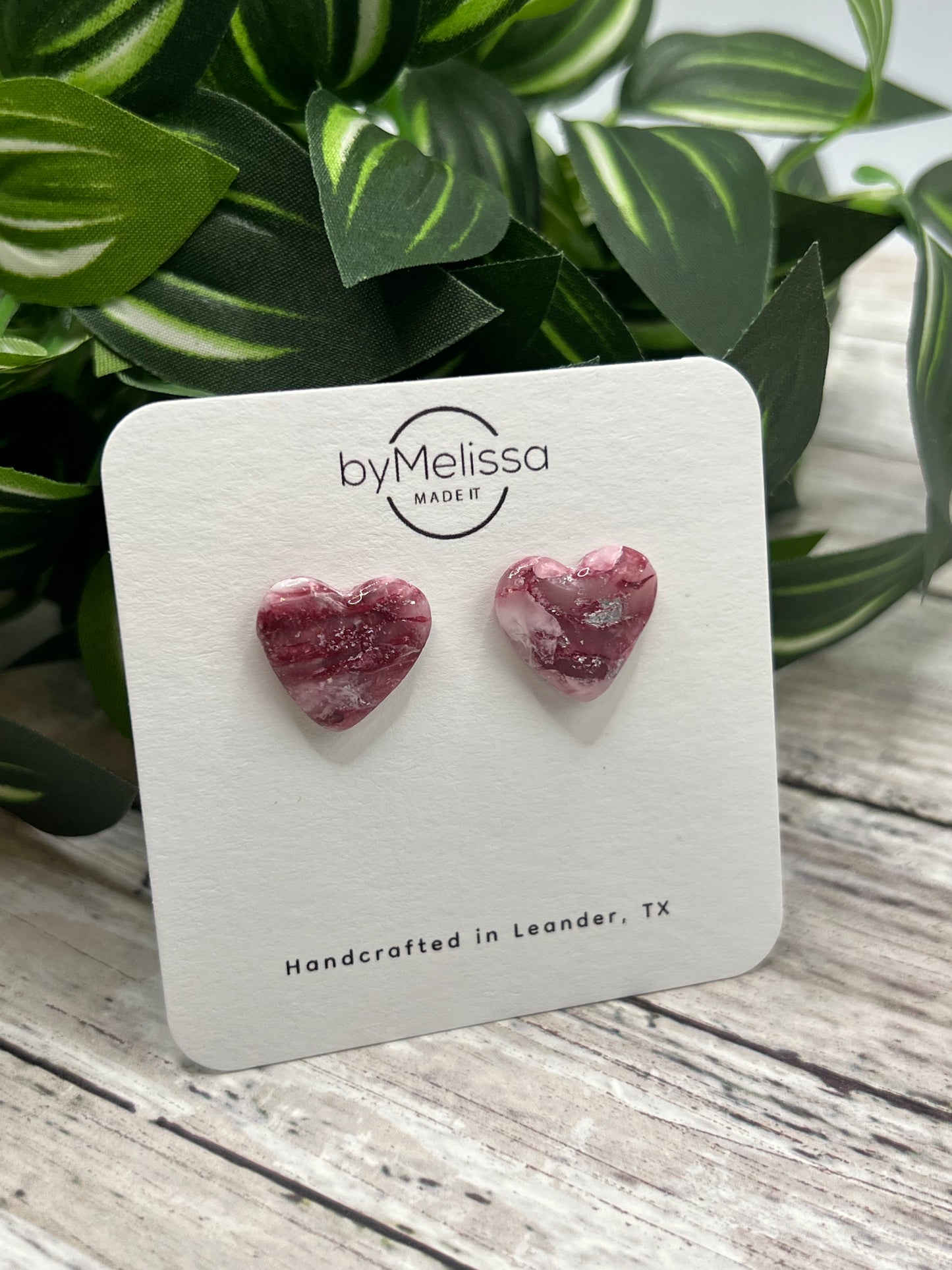 Maroon, Pink, and White Heart Stud Earrings
