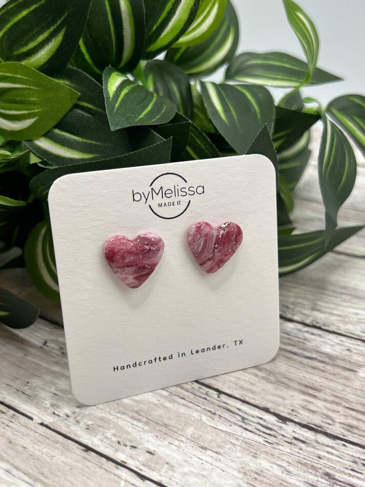 Maroon, Pink, and White Heart Stud Earrings