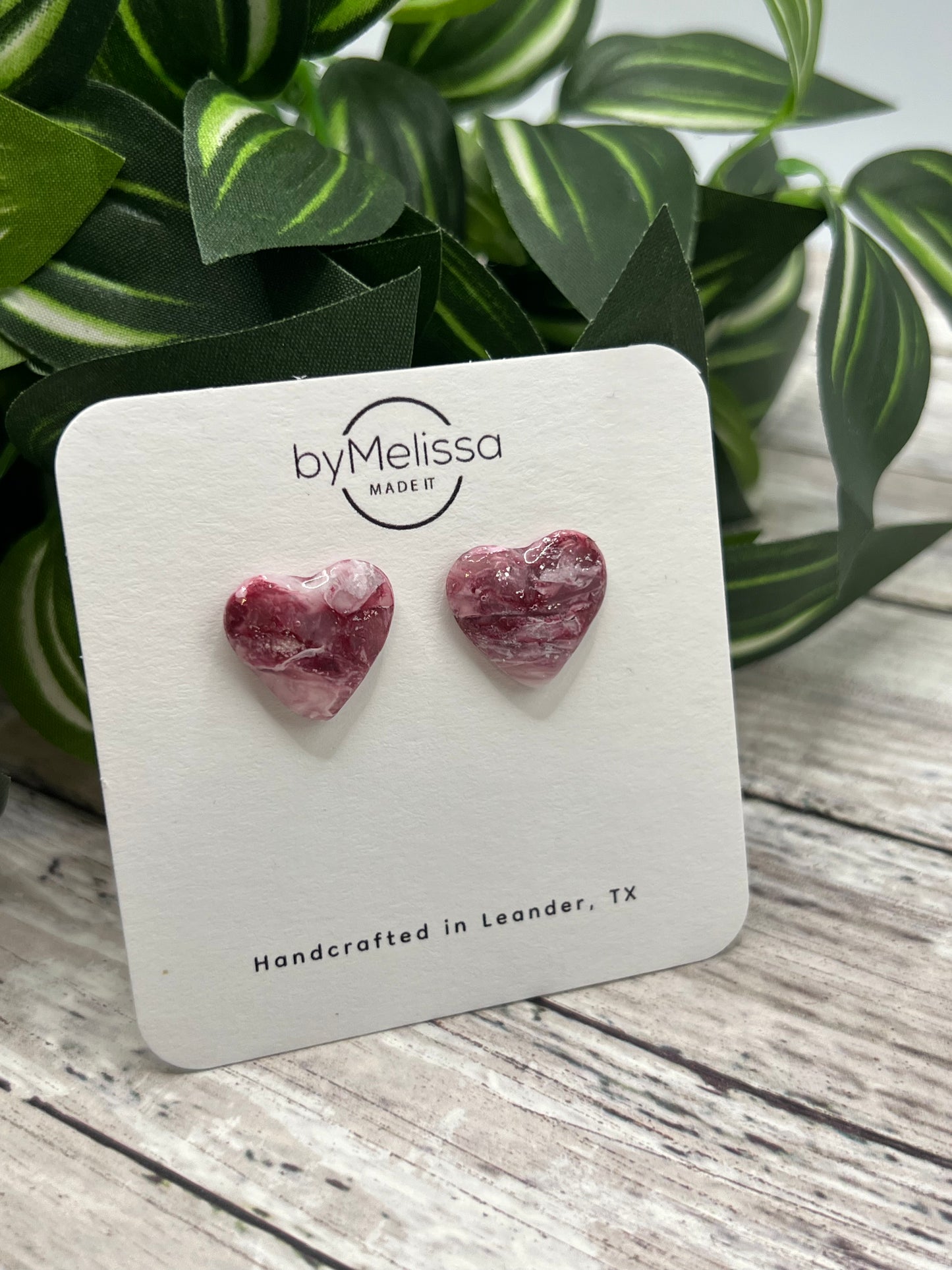 Maroon, Pink, and White Heart Stud Earrings