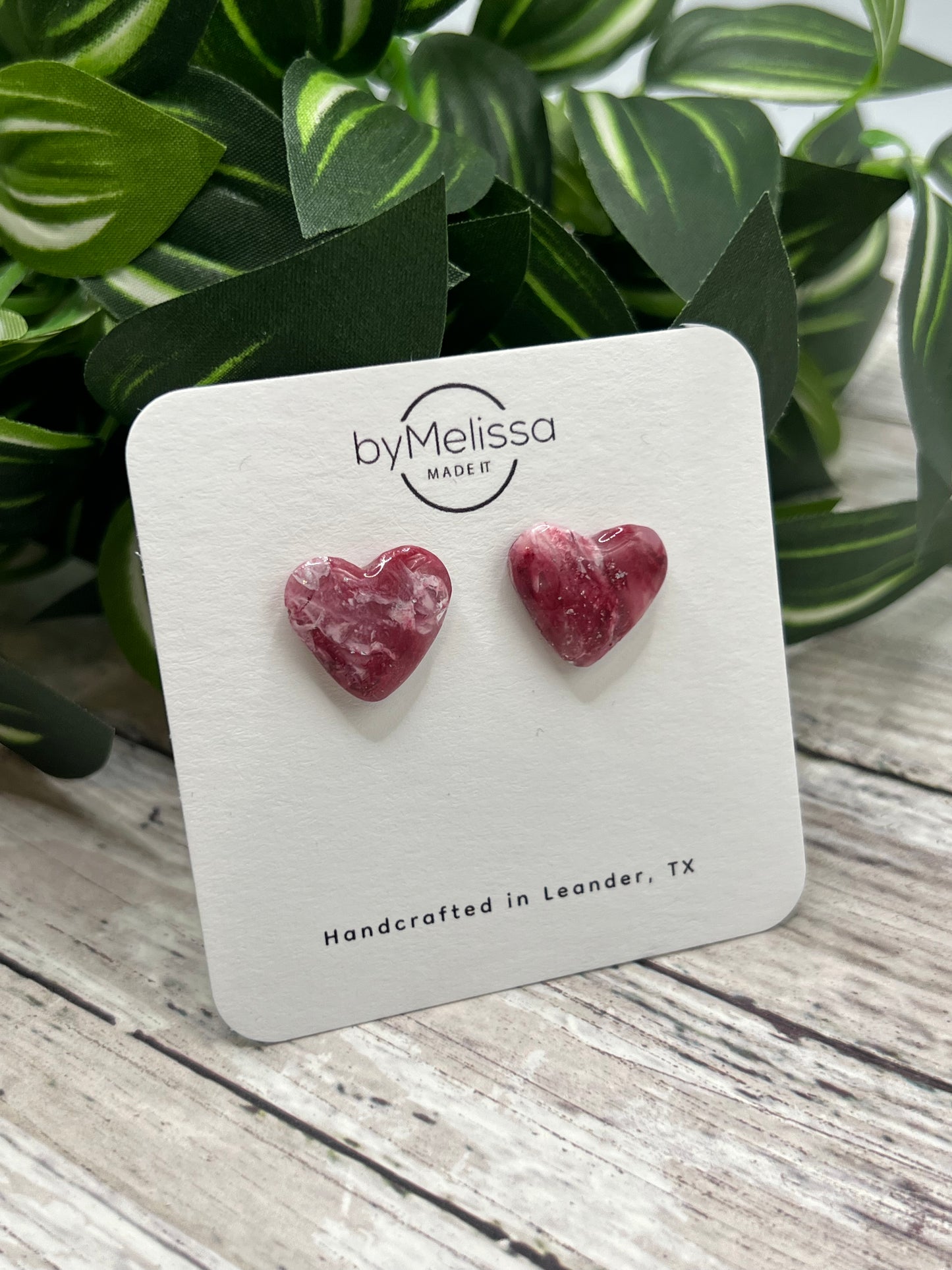 Maroon, Pink, and White Heart Stud Earrings