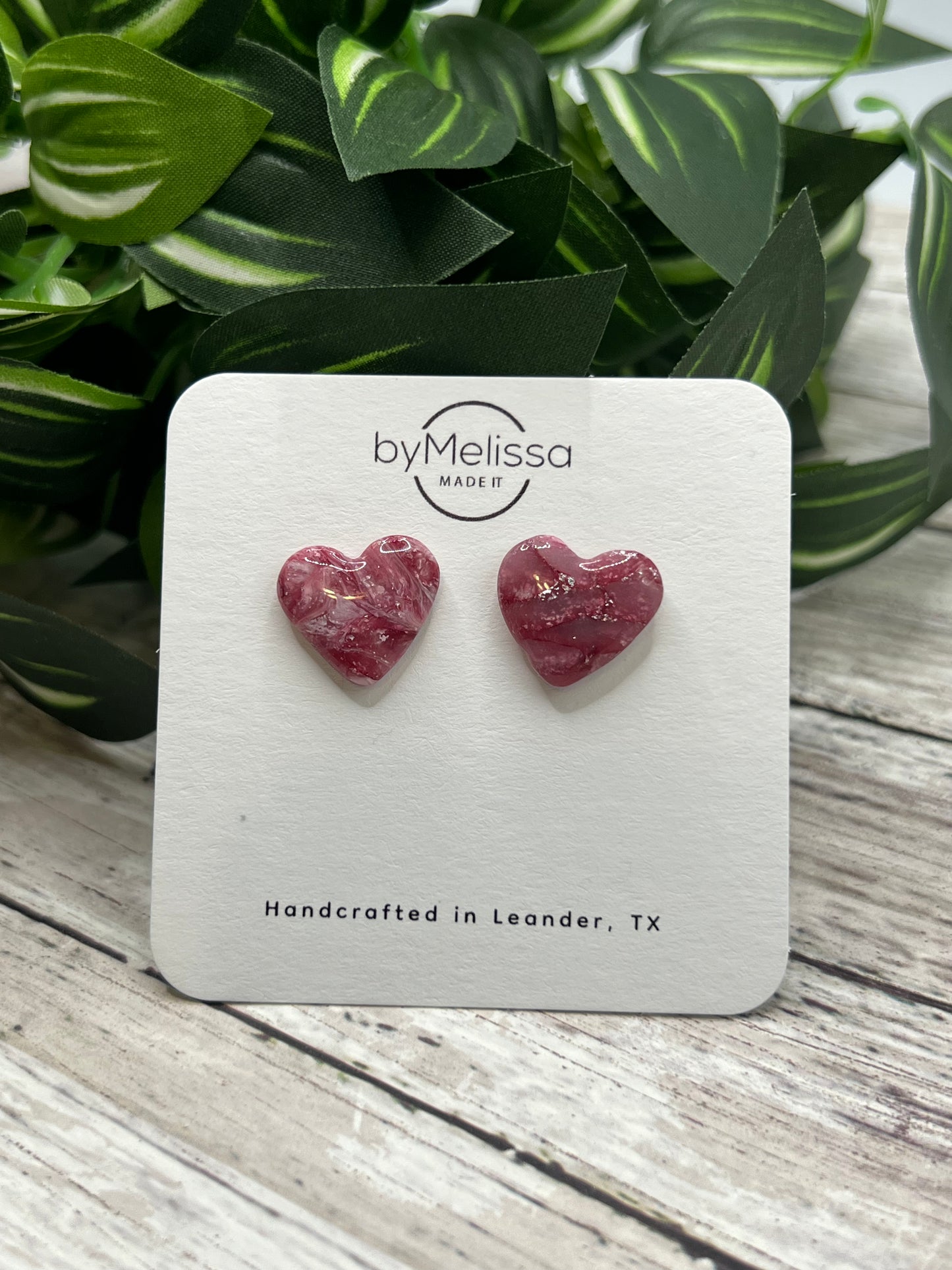 Maroon, Pink, and White Heart Stud Earrings