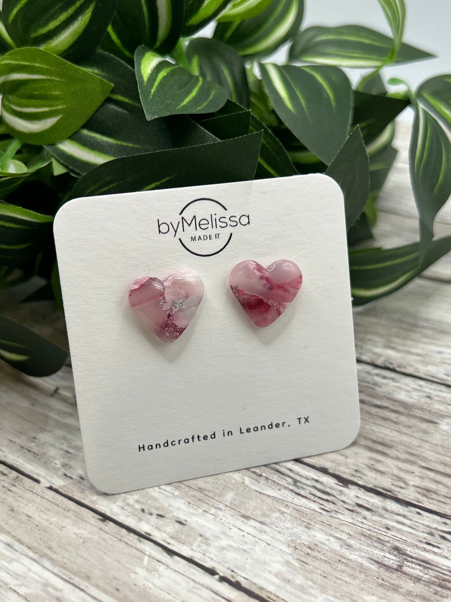 Maroon, Pink, and White Heart Stud Earrings