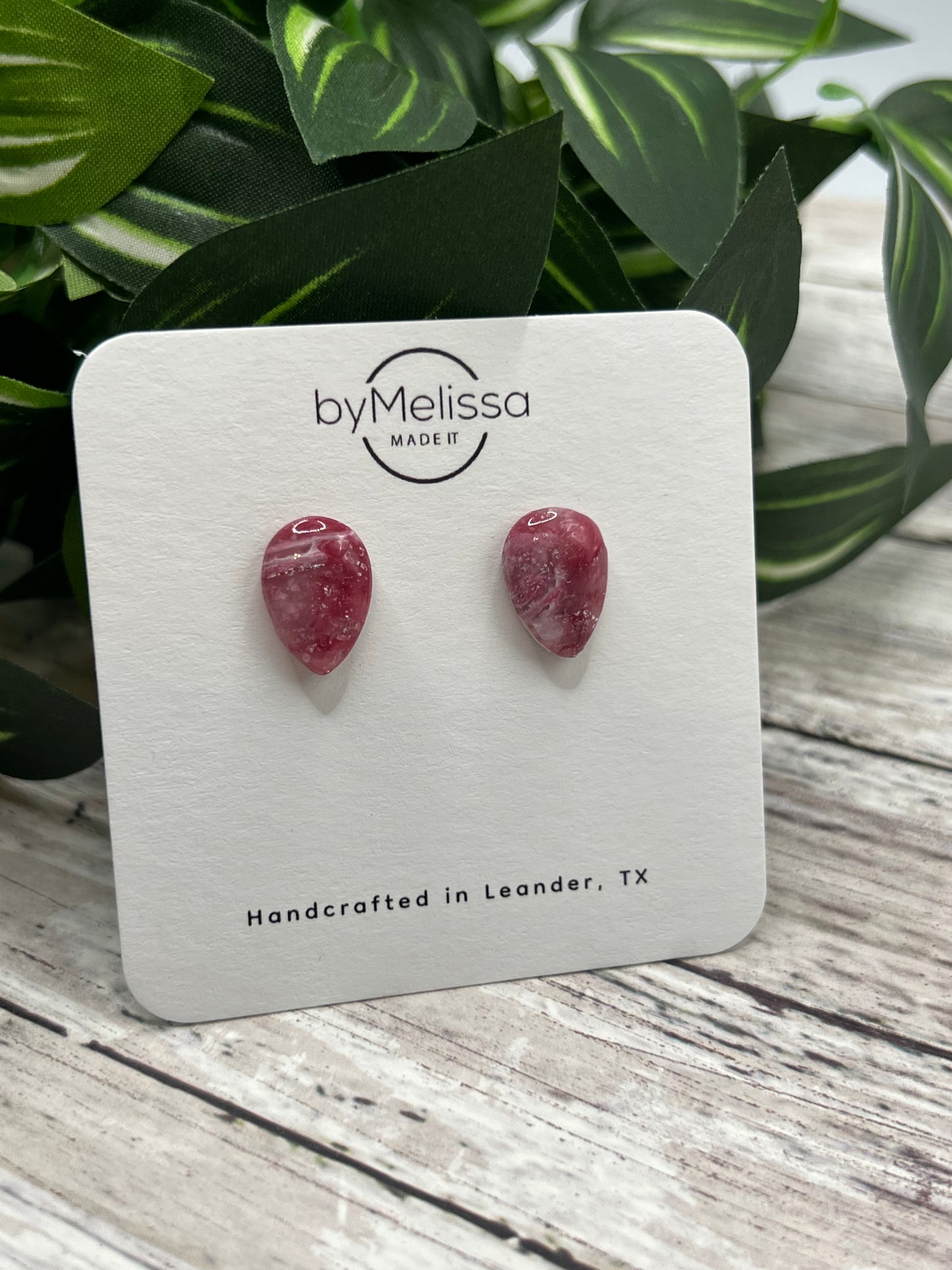 Maroon, Pink, and White Teardrop Stud Earrings