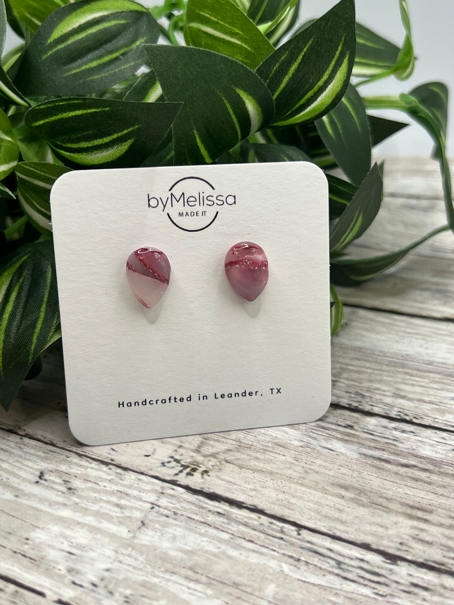 Maroon, Pink, and White Teardrop Stud Earrings
