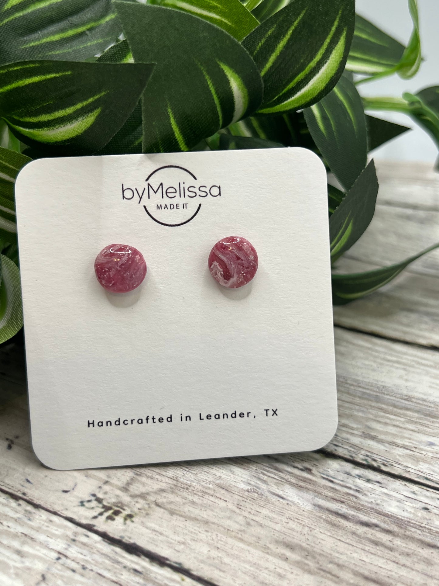 Maroon, Pink, and White Small Circle Stud Earrings