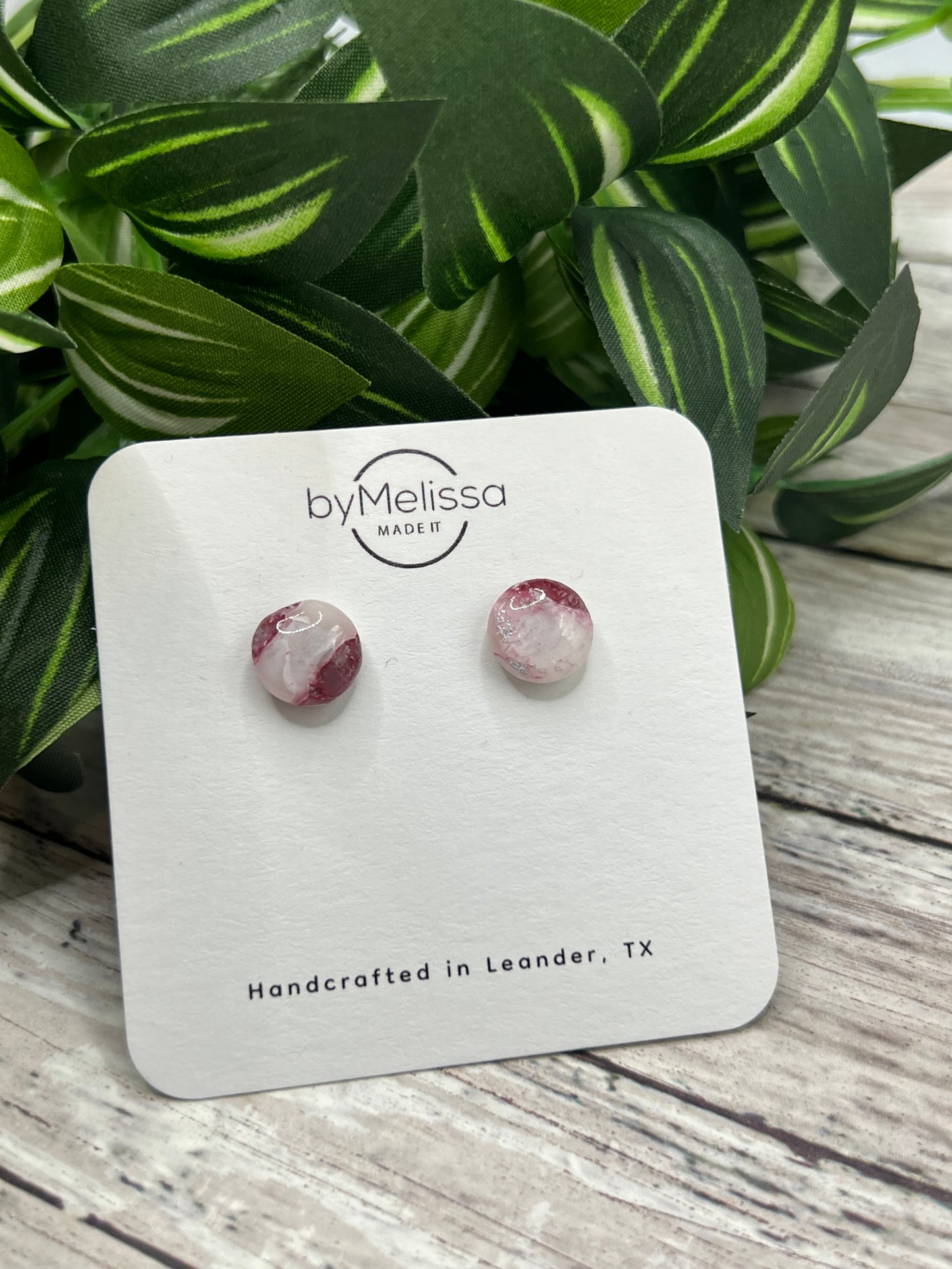 Maroon, Pink, and White Small Circle Stud Earrings