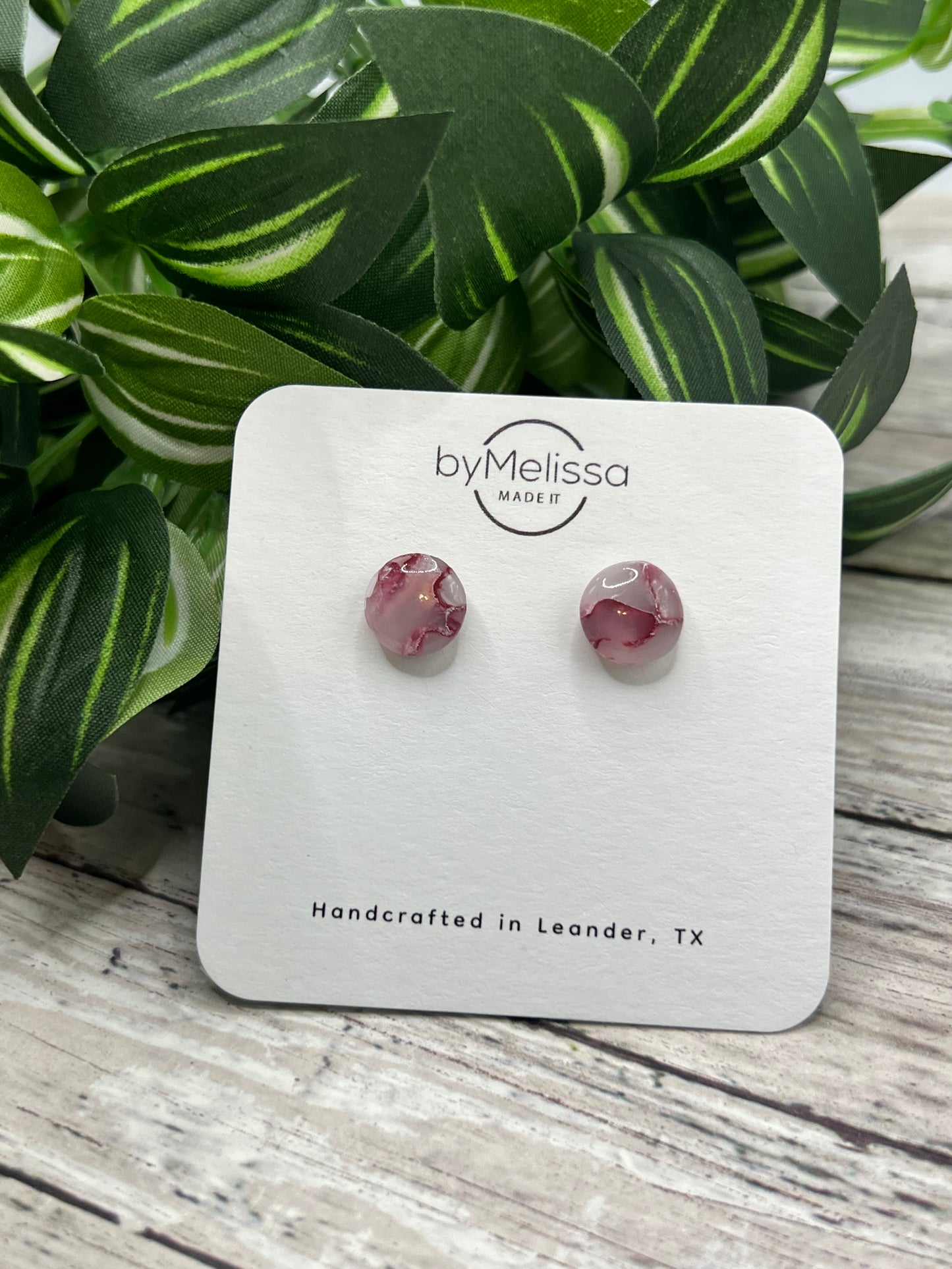 Maroon, Pink, and White Small Circle Stud Earrings