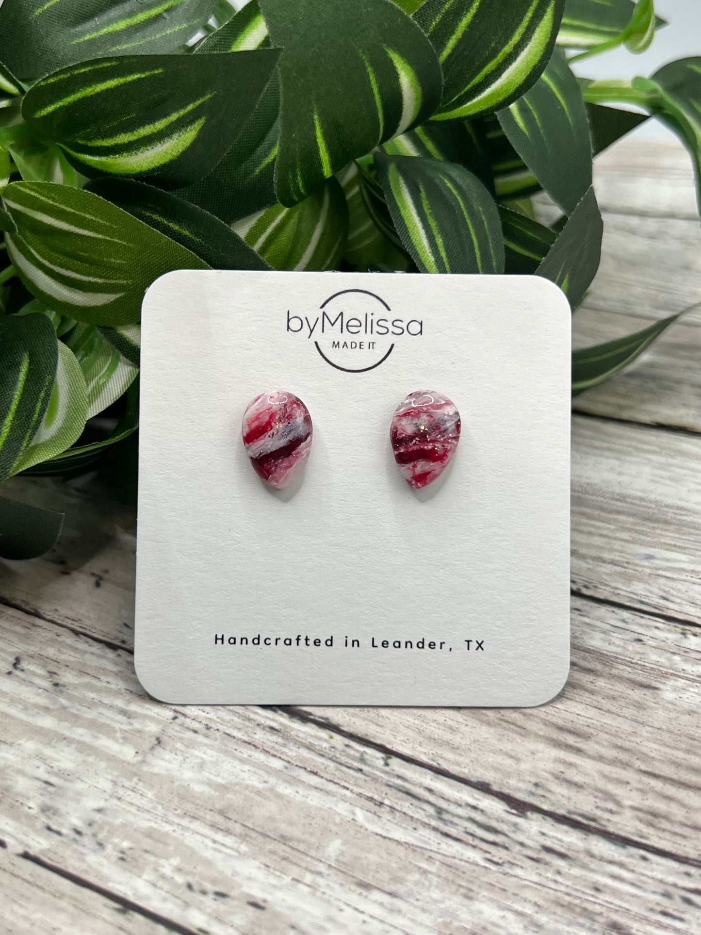 Red and White Teardrop Stud Earrings