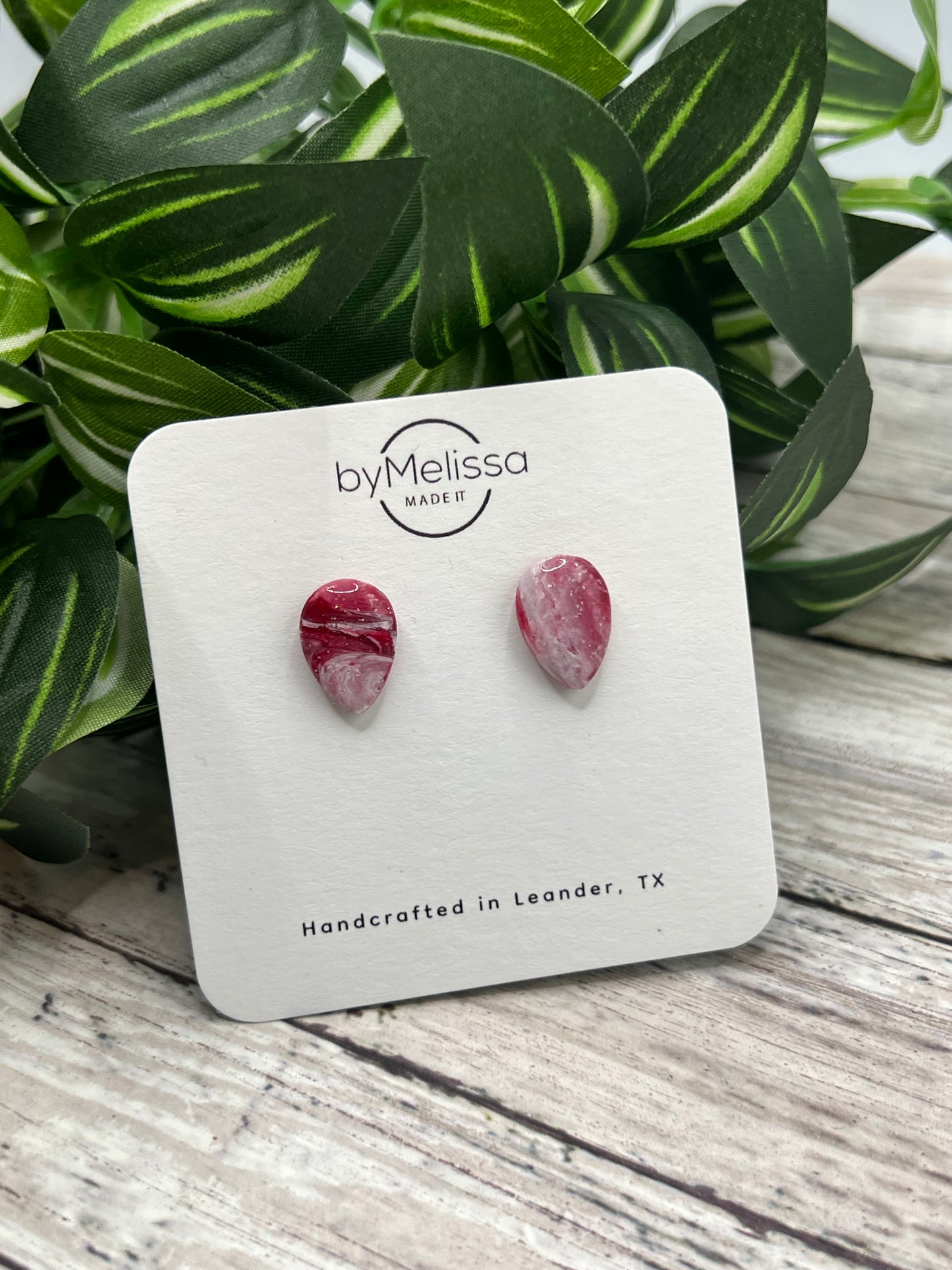 Red and White Teardrop Stud Earrings